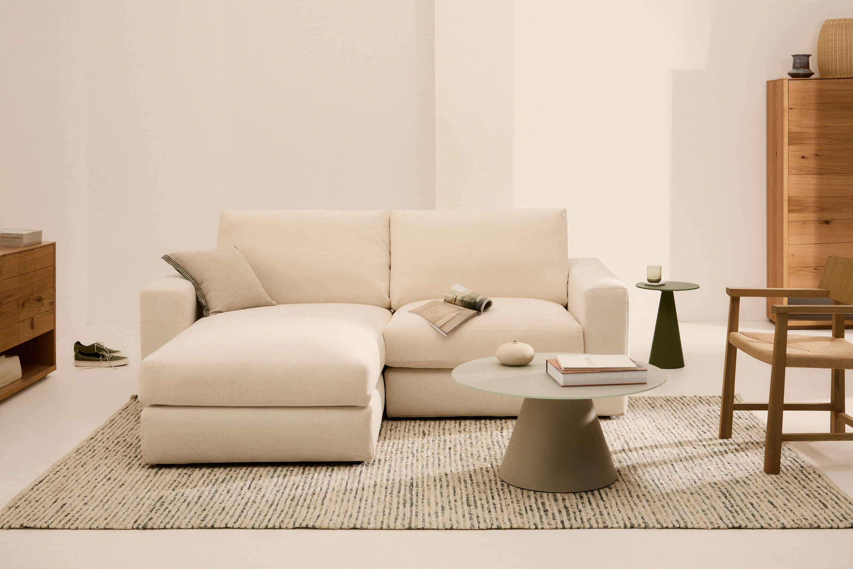Kave Home 3-zits Loungebank 'Alea' Links, kleur Ecru