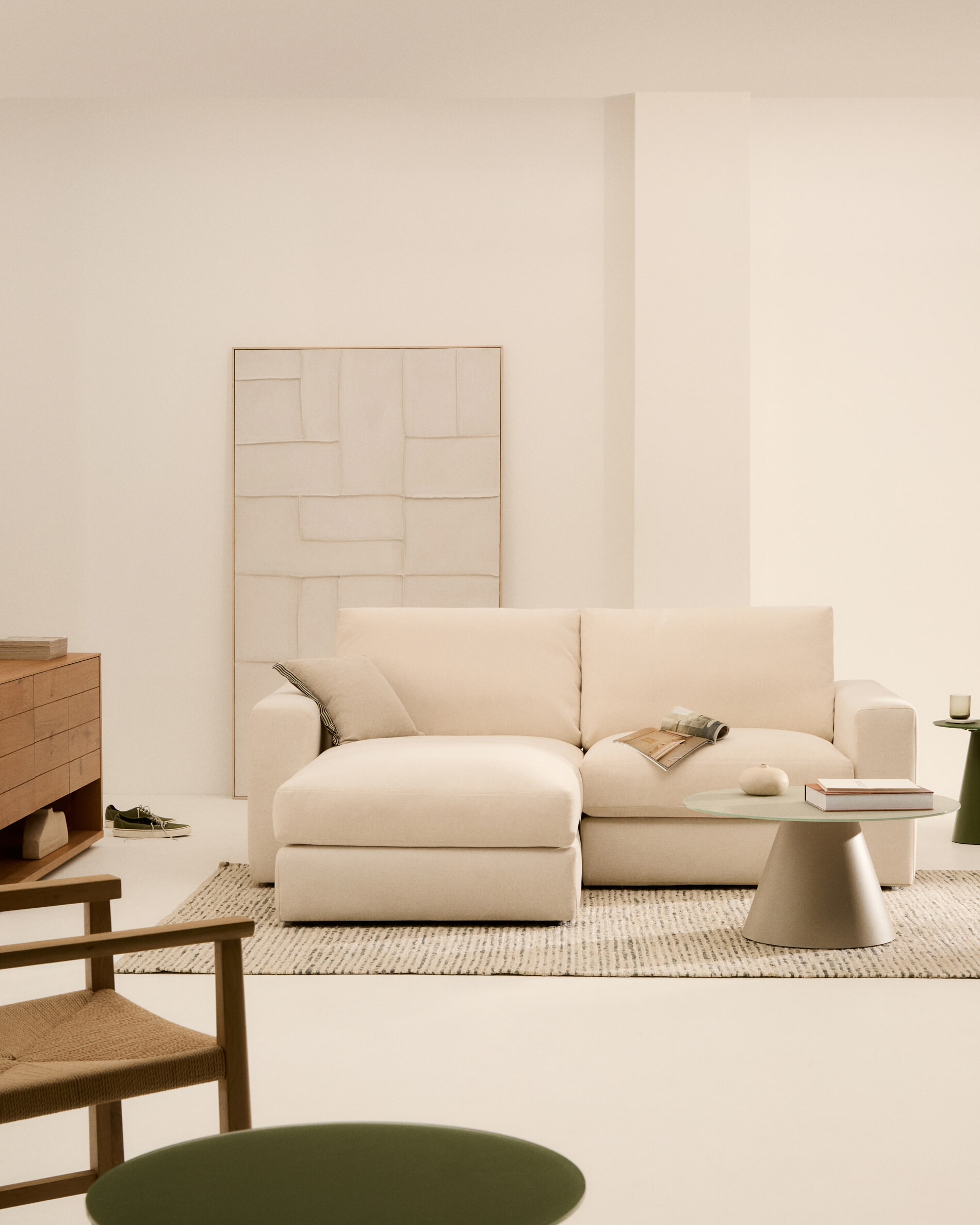 Kave Home 3-zits Loungebank 'Alea' Links, kleur Ecru