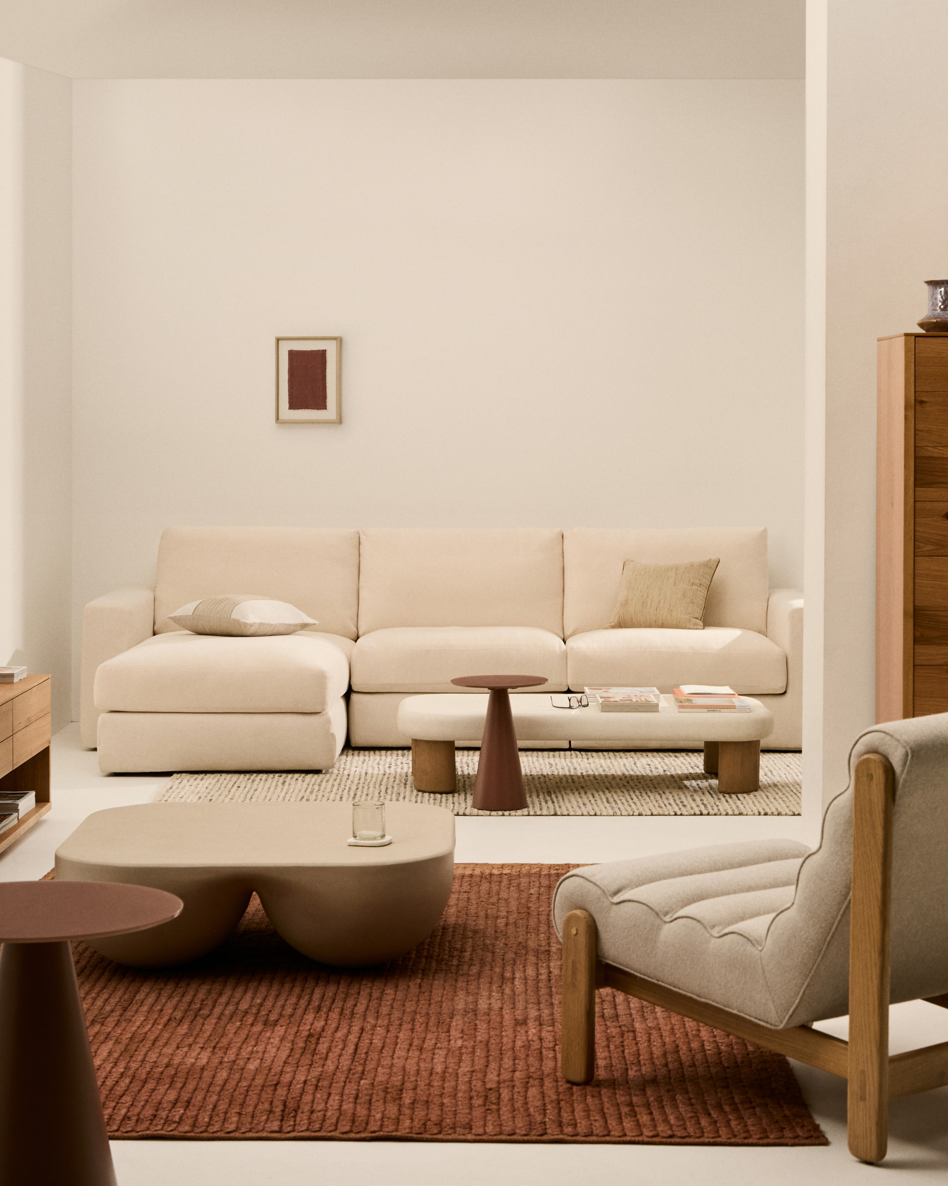 Kave Home Fauteuil 'Magira' Structuurstof en eikenhout, kleur Beige