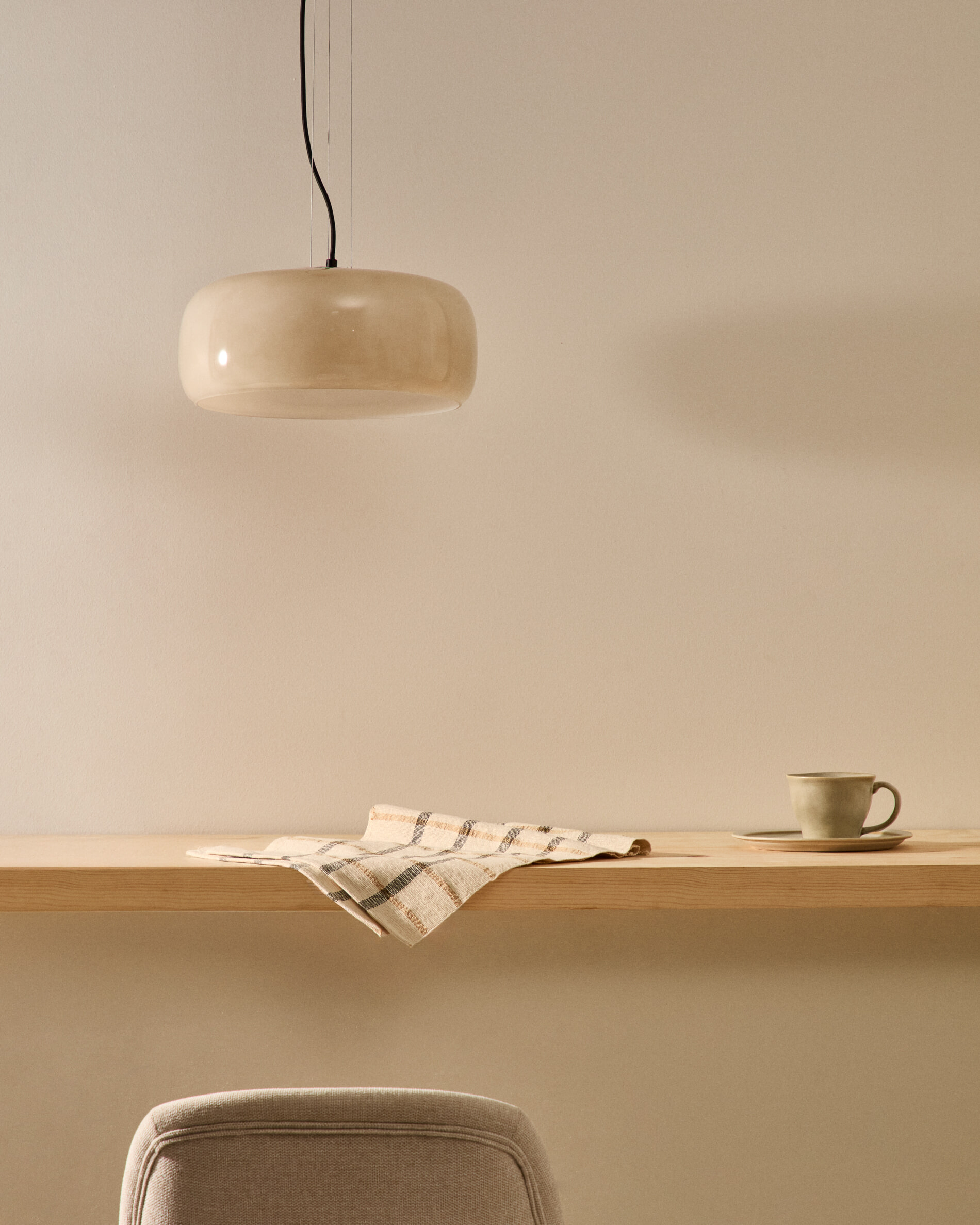 Kave Home Hanglamp 'Reig' Glas, 38cm, kleur Beige