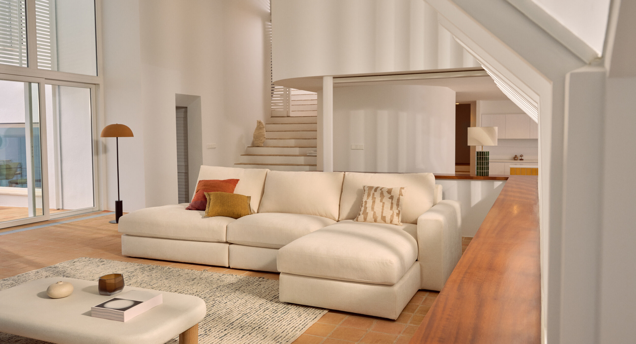 Kave Home 5-zits Loungebank 'Alea' Rechts, kleur Ecru