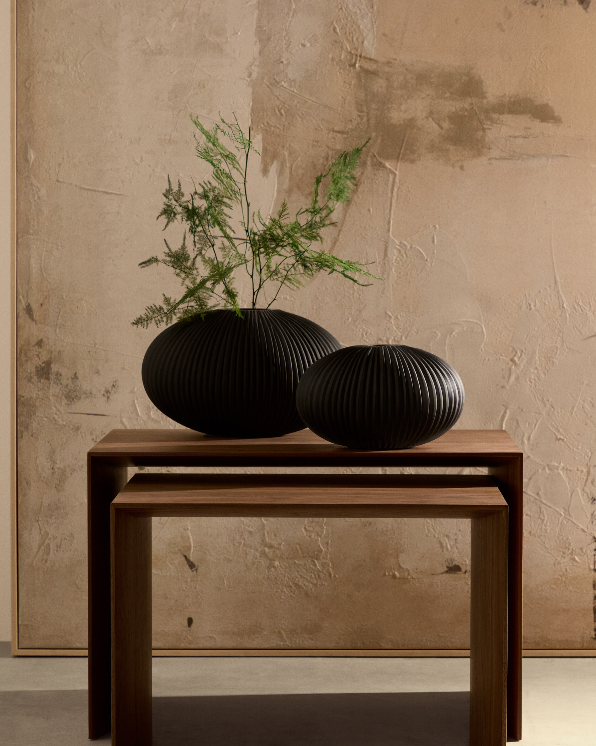 Kave Home Bijzettafel 'Litto' Walnoot, Set van 3 stuks, kleur Bruin