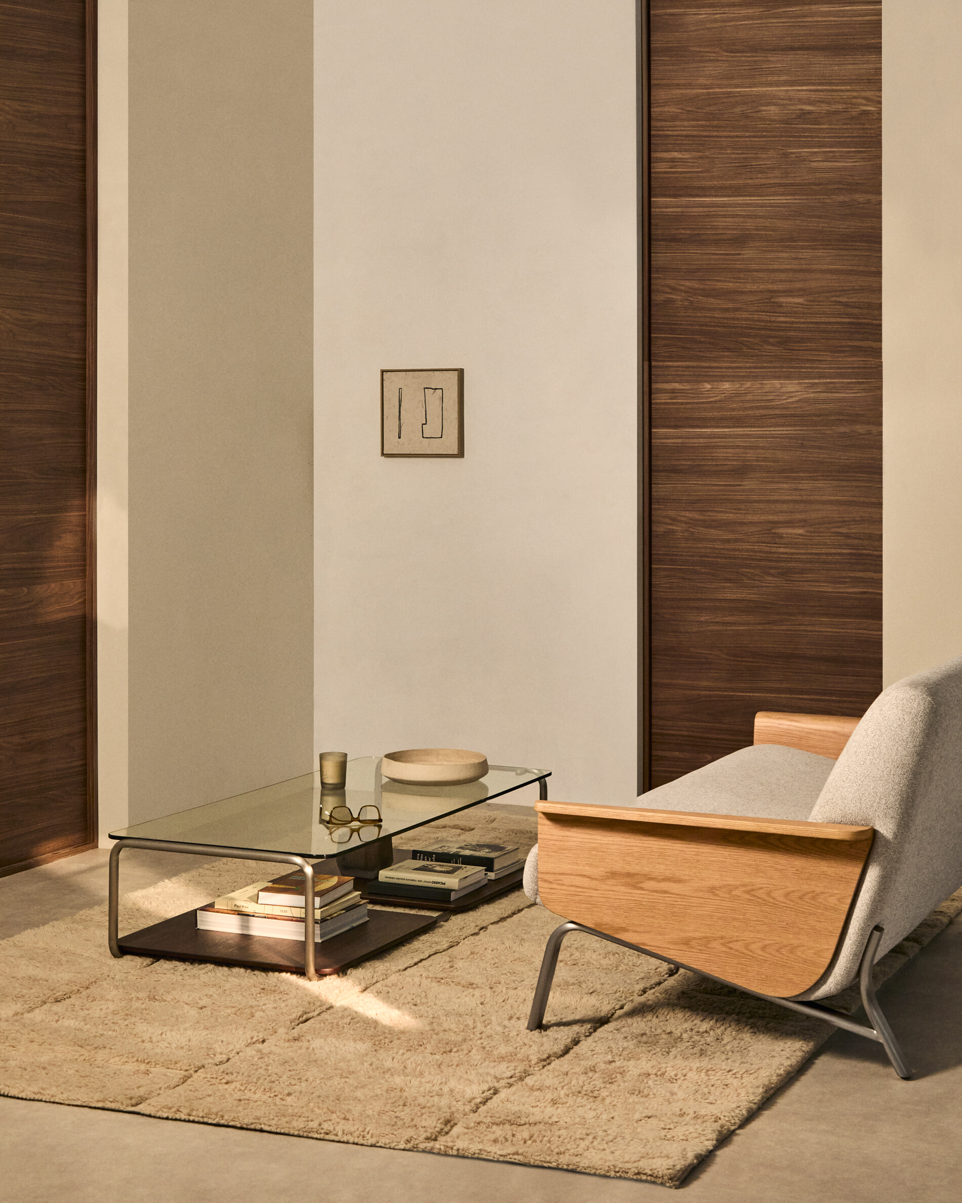 Kave Home Salontafel 'Tarsel' Glas en walnootfineer, 140 x 60cm