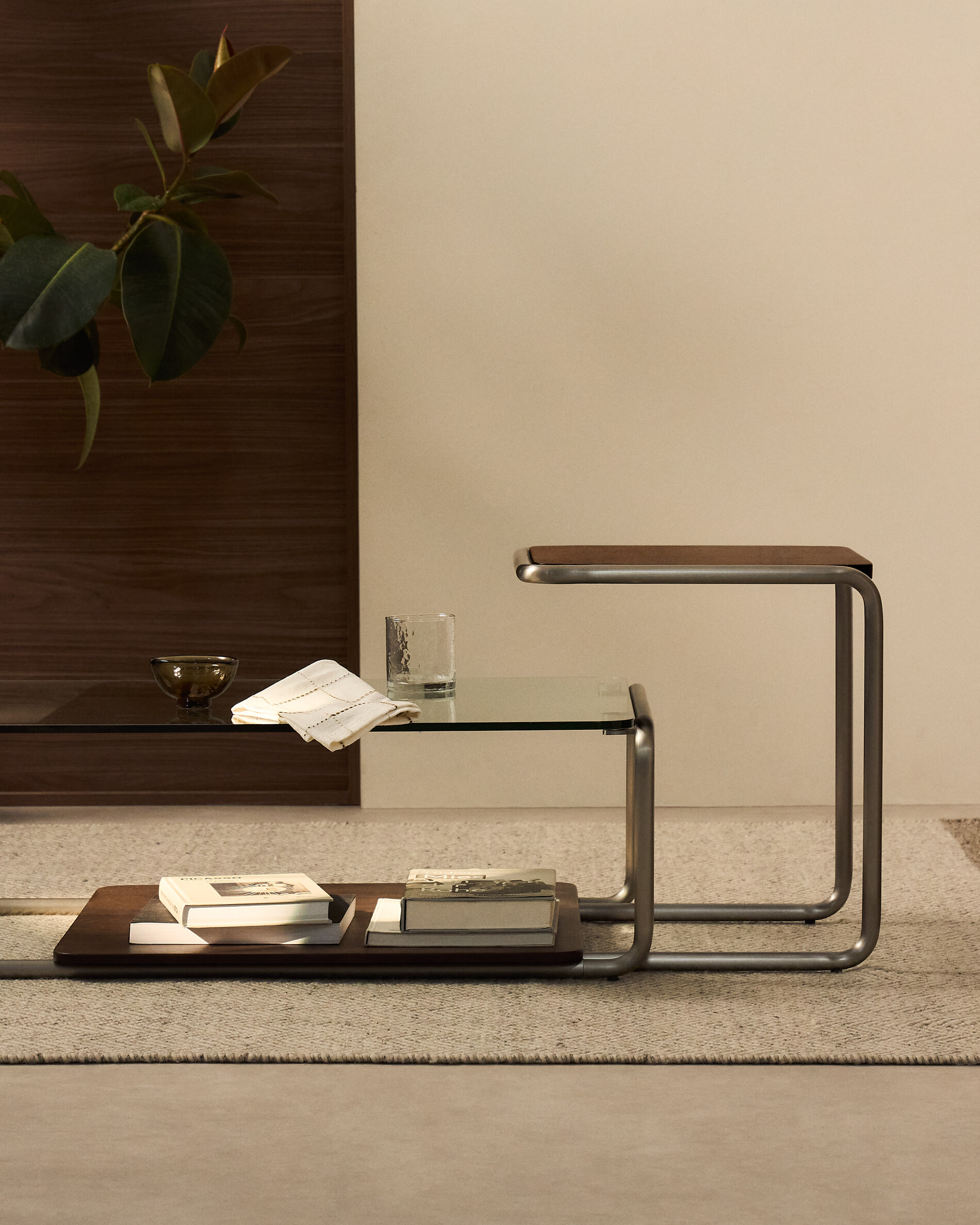 Kave Home Salontafel 'Tarsel' Glas en walnootfineer, 140 x 60cm