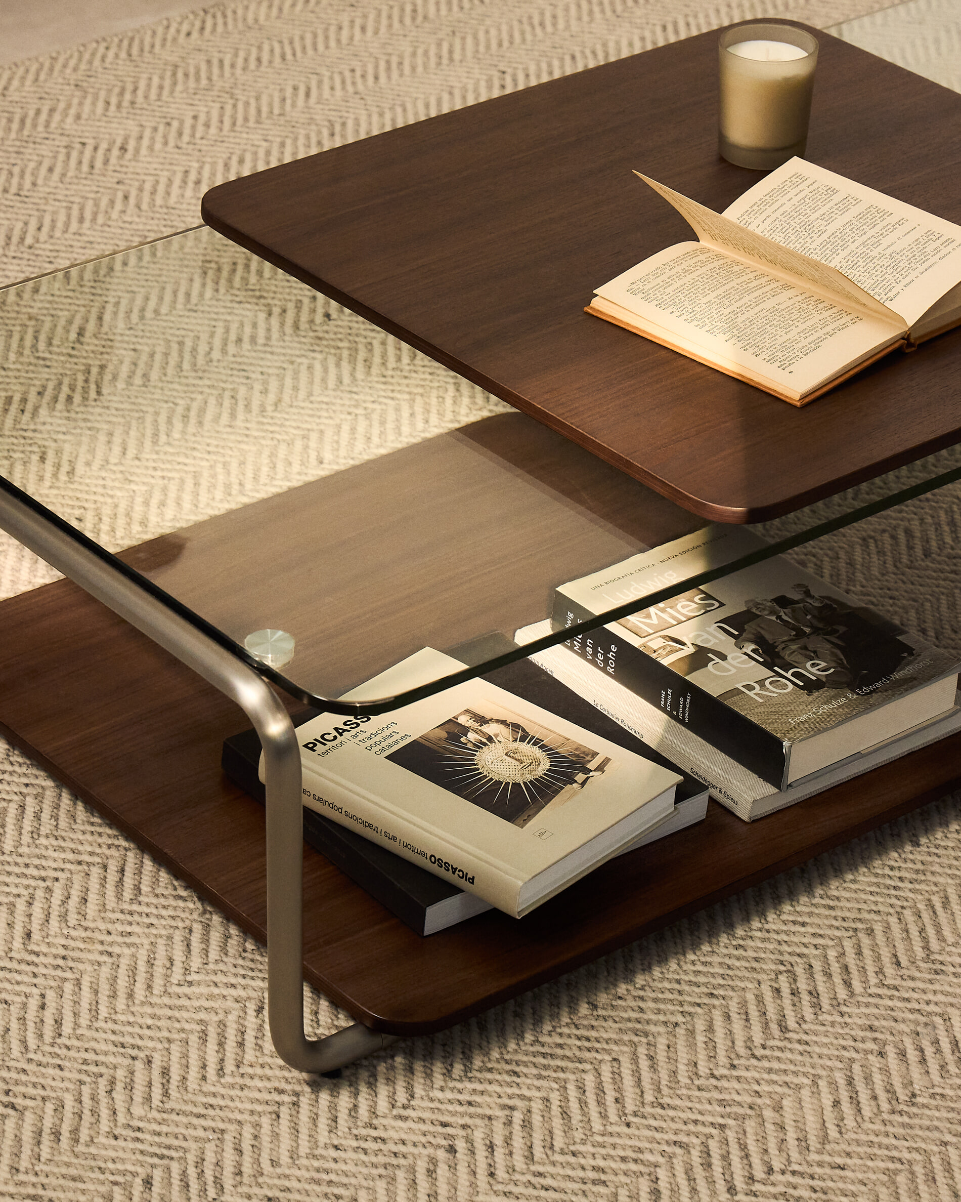 Kave Home Salontafel 'Tarsel' Glas en walnootfineer, 140 x 60cm