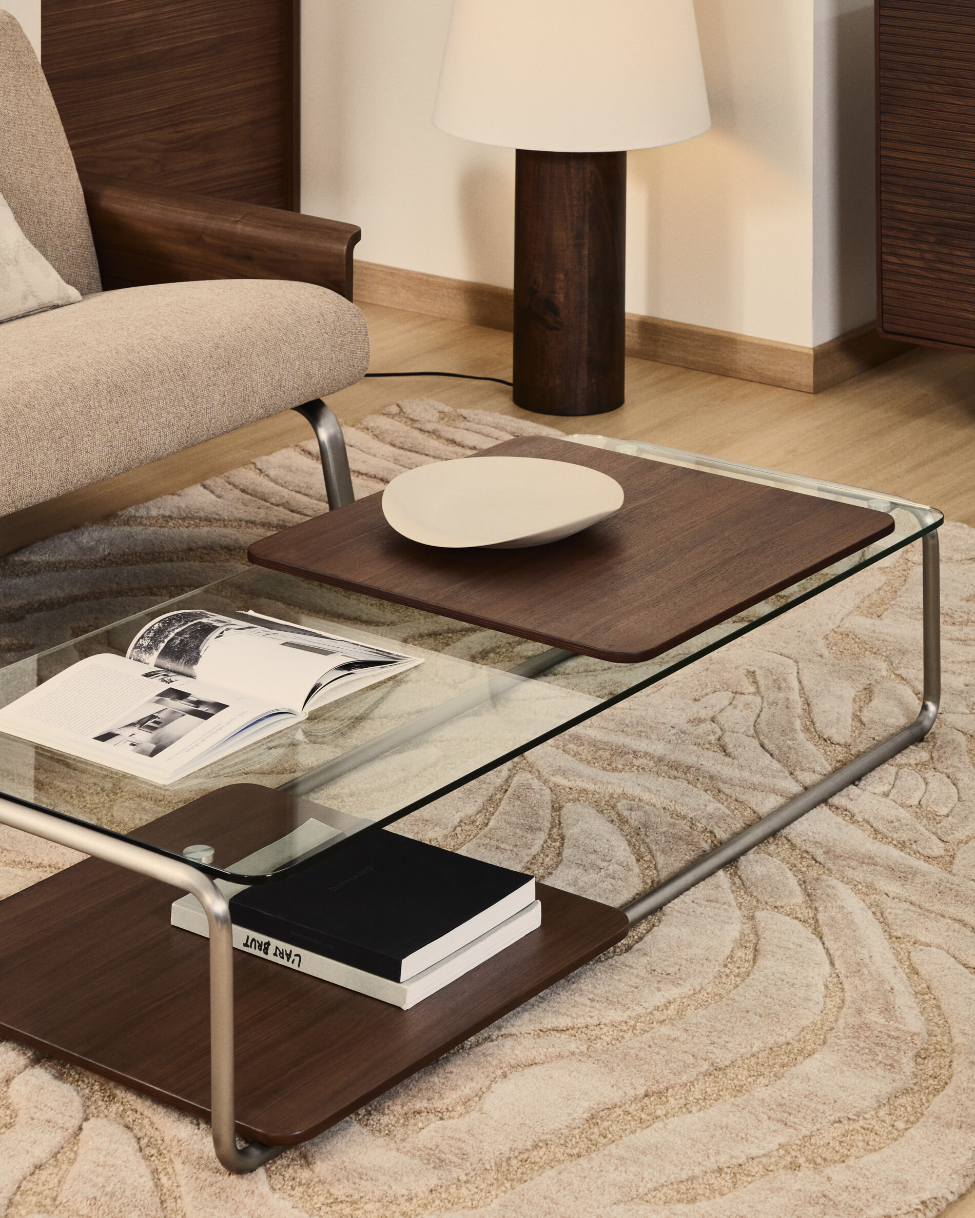 Kave Home Salontafel 'Tarsel' Glas en walnootfineer, 140 x 60cm