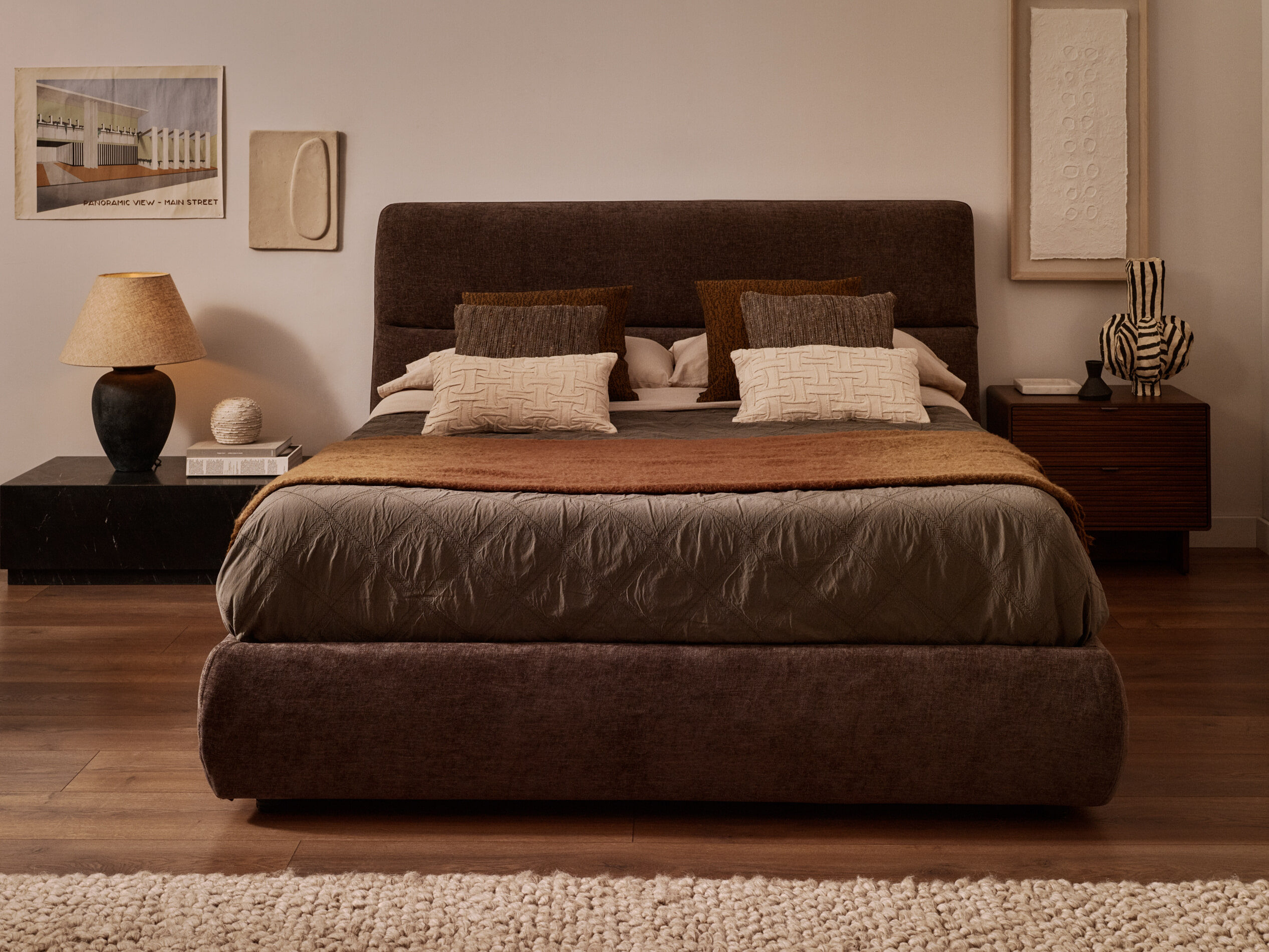 Kave Home Nachtkastje 'Norlen' Walnootfineer, Met 2 laden