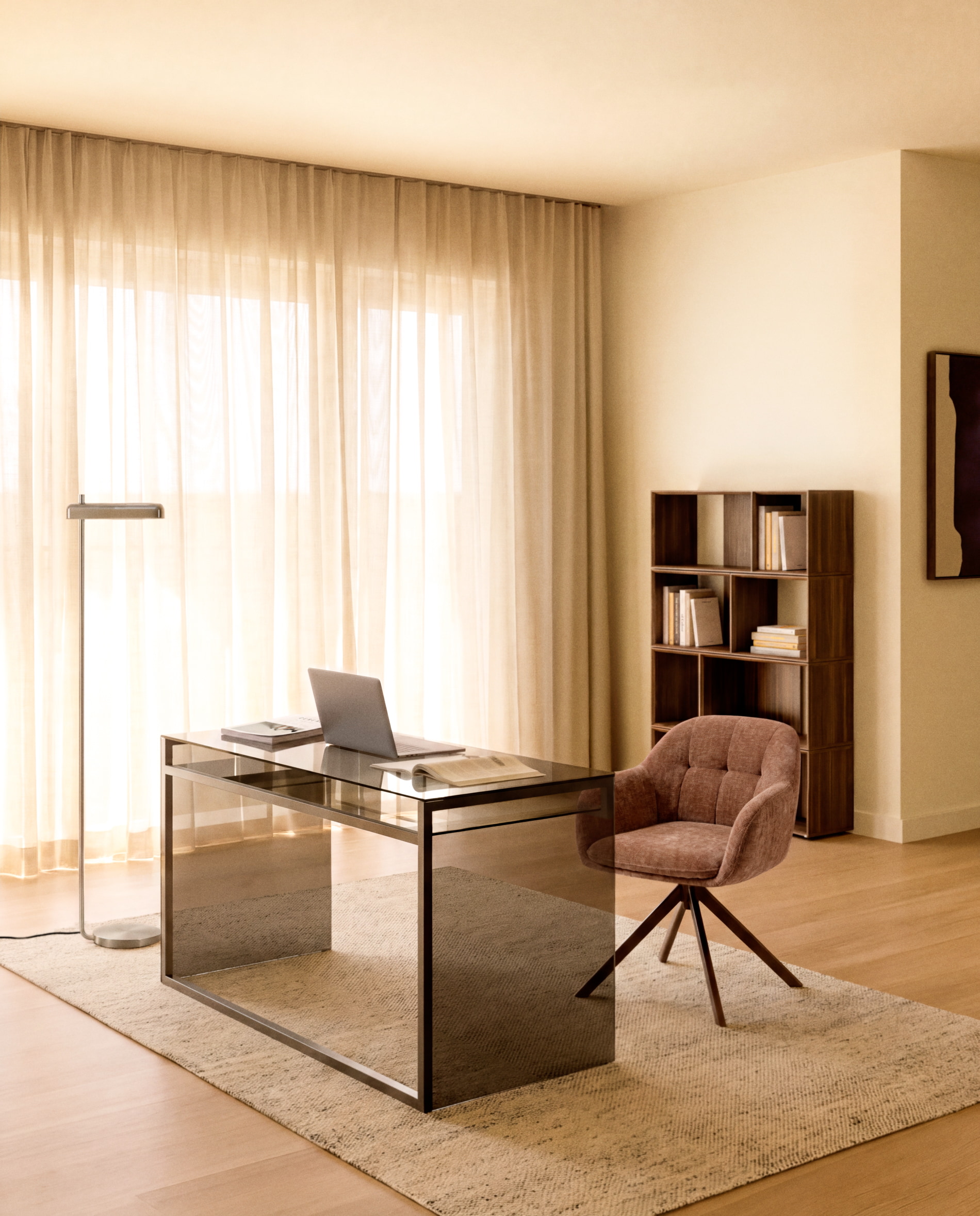 Kave Home Bureau Adile Glas, 142 x 62cm - Bruin