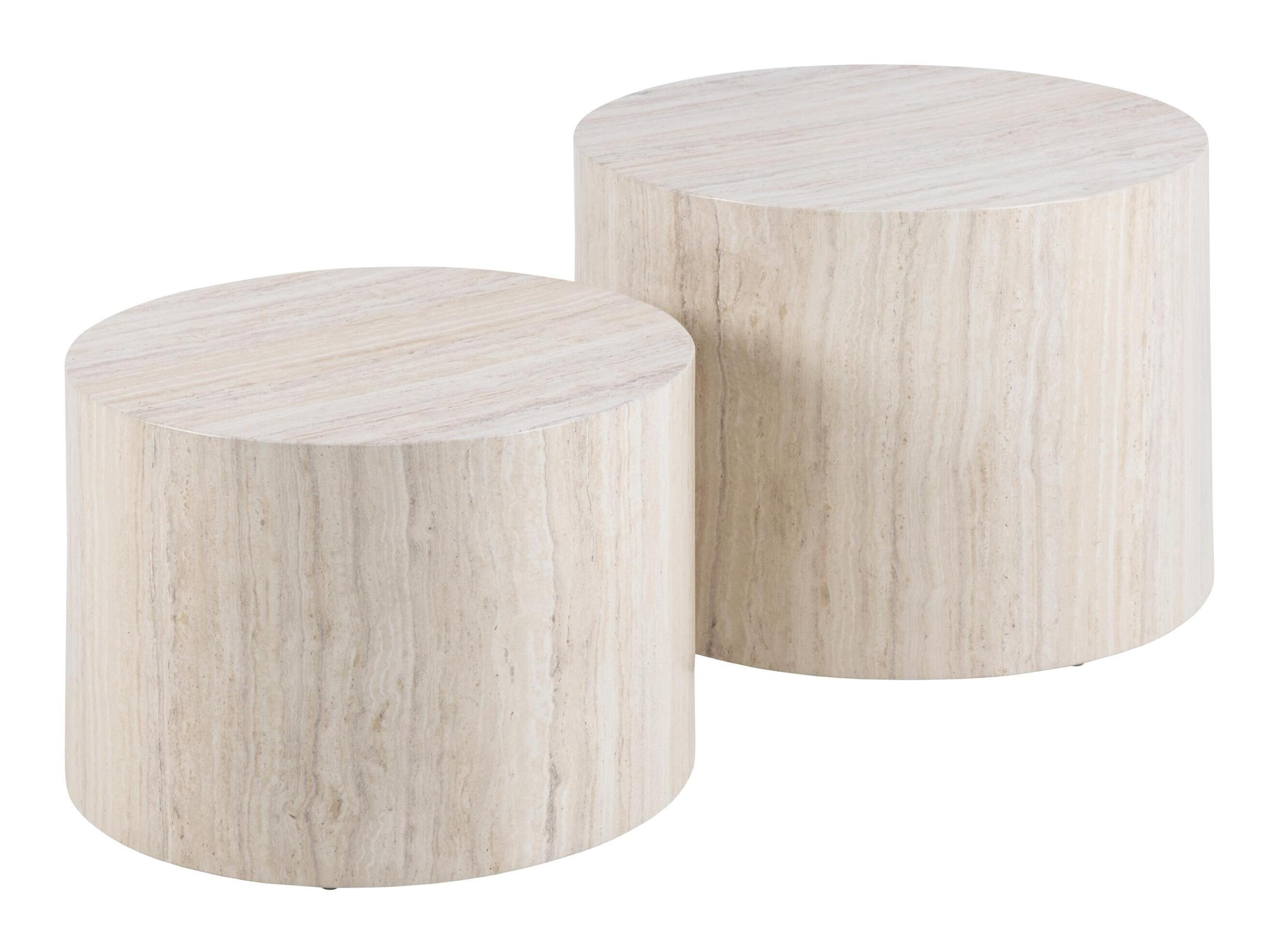 Bendt Ronde Salontafel Flavian Travertin look, Set van 2 stuks - Beige