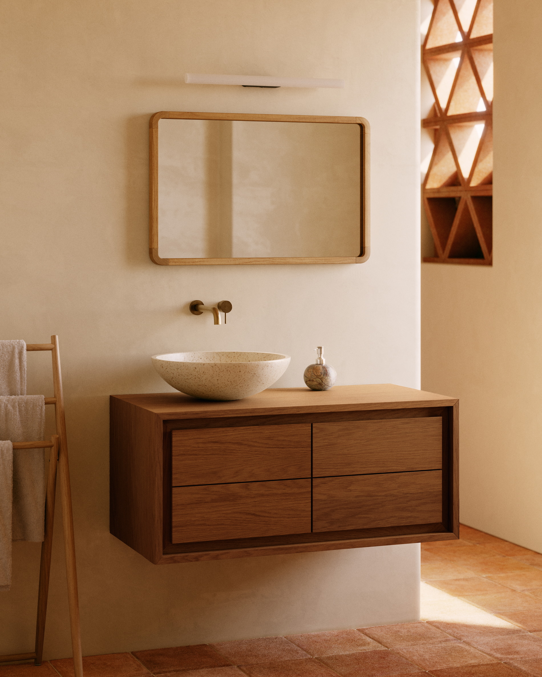 Kave Home Spiegel 'Shamel' Teakhout, 70 x 45cm, kleur Naturel