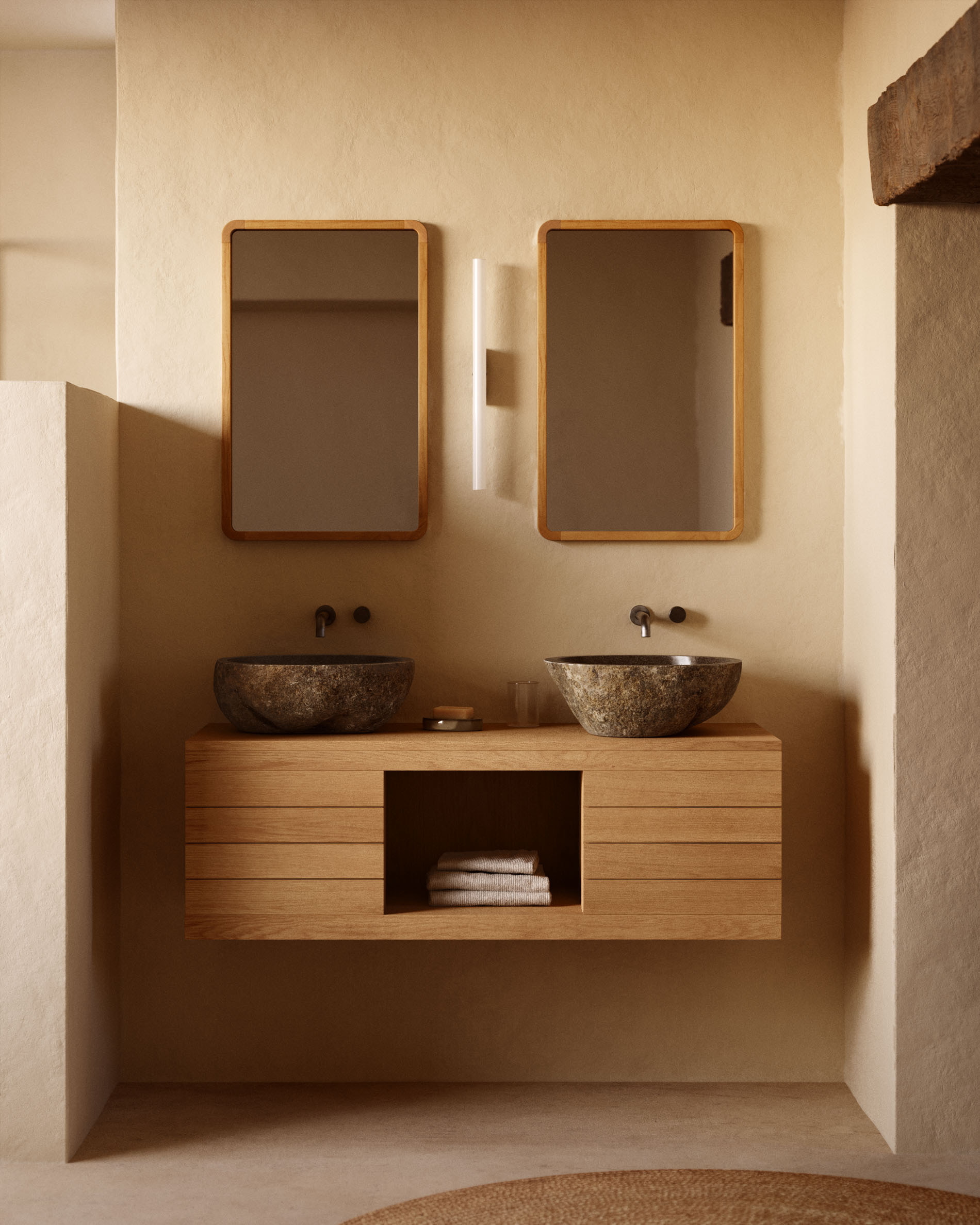 Kave Home Spiegel 'Shamel' Teakhout, 70 x 45cm, kleur Naturel