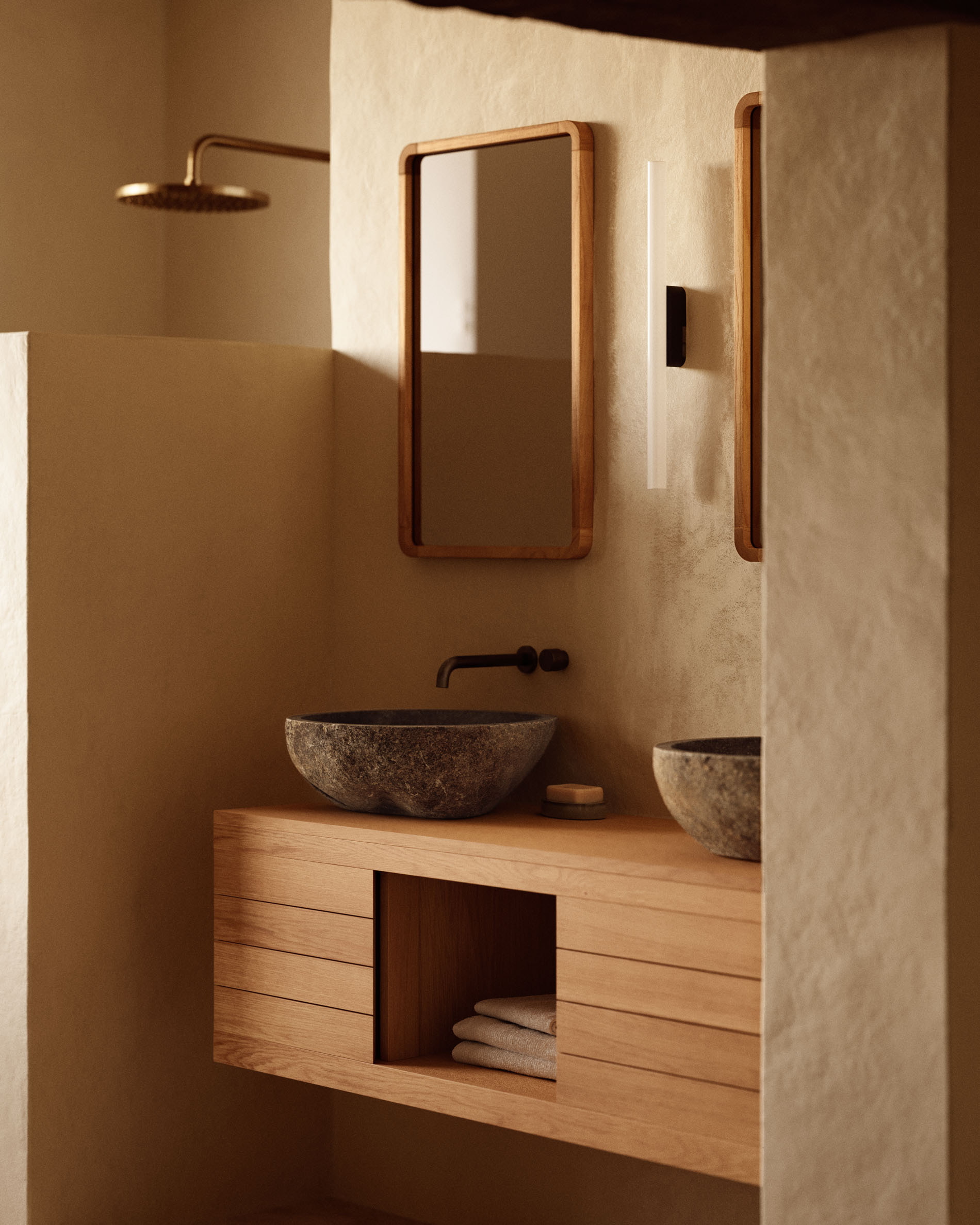 Kave Home Spiegel 'Shamel' Teakhout, 70 x 45cm, kleur Naturel