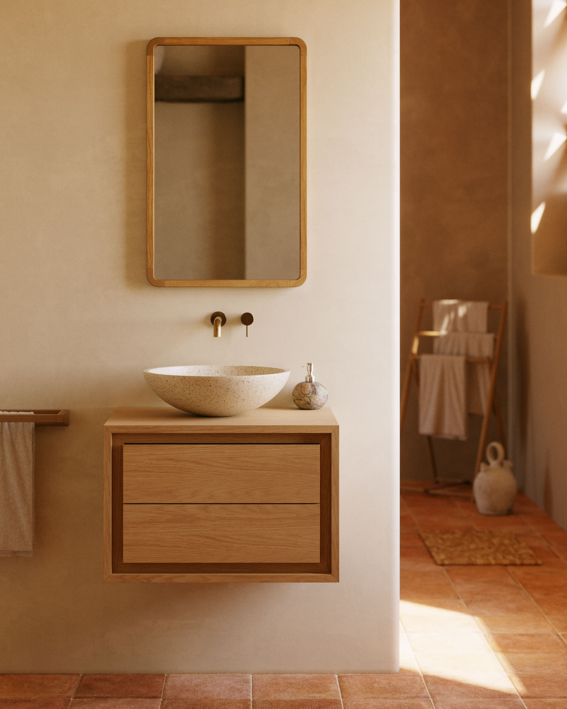 Kave Home Badkamermeubel 'Kenta' Teakhout, kleur Naturel, 60cm (excl. waskom)