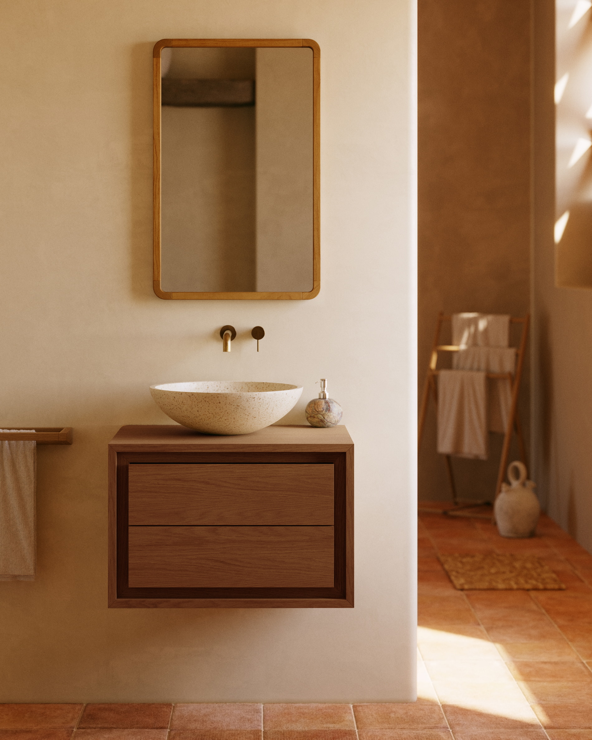 Kave Home Spiegel 'Shamel' Teakhout, 70 x 45cm, kleur Naturel