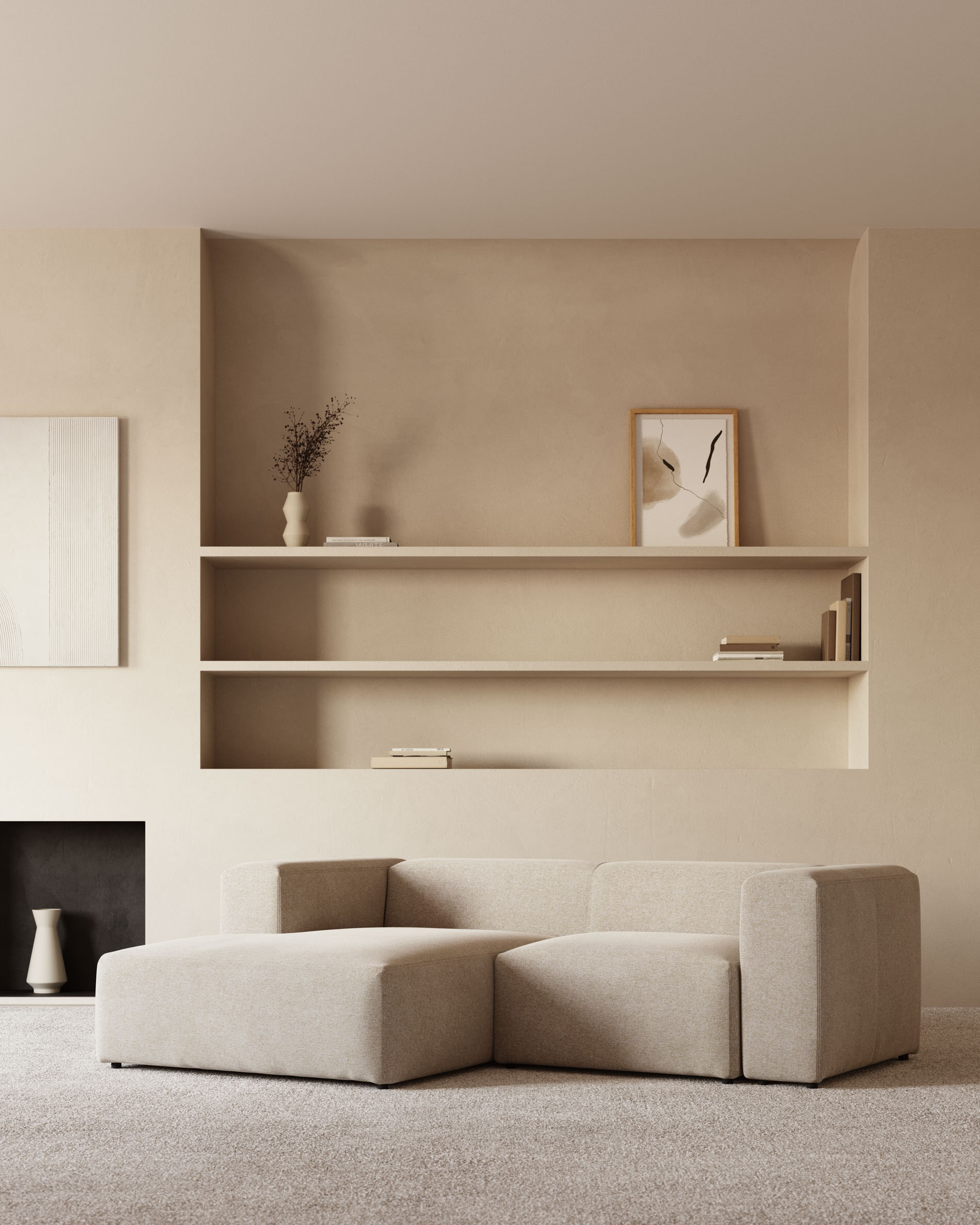 Kave Home 2-zits Bank 'Blok' Links, 240cm, kleur Beige