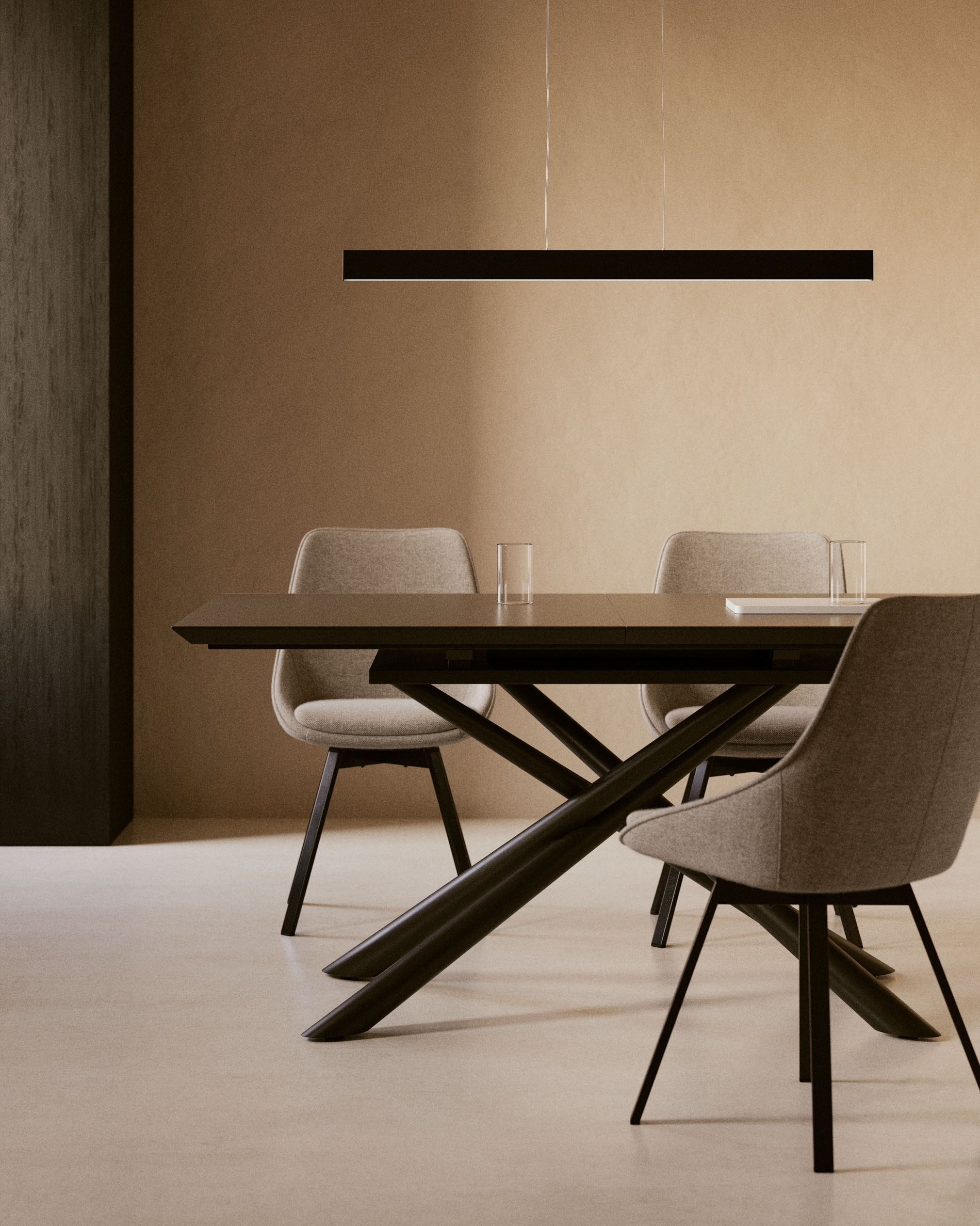 Kave Home Hanglamp 'Boadella' LED-balk, 100cm, kleur Zwart