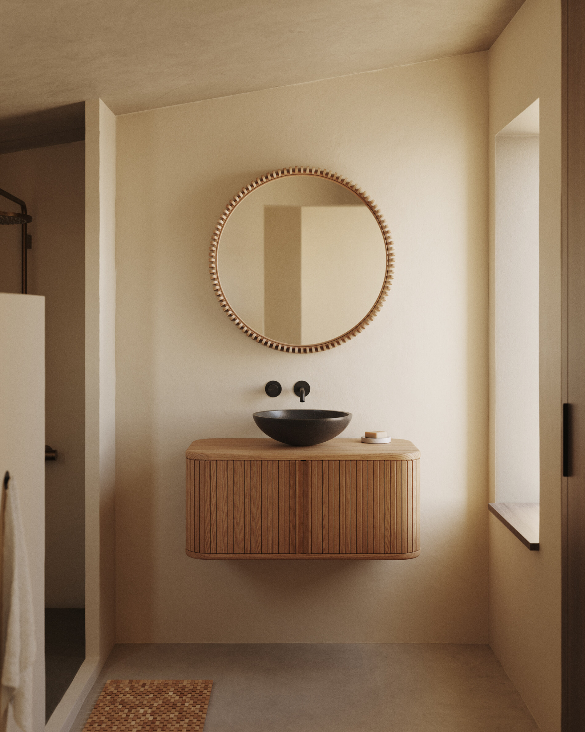 Kave Home Ronde Spiegel 'Polke' Teakhout, 80cm