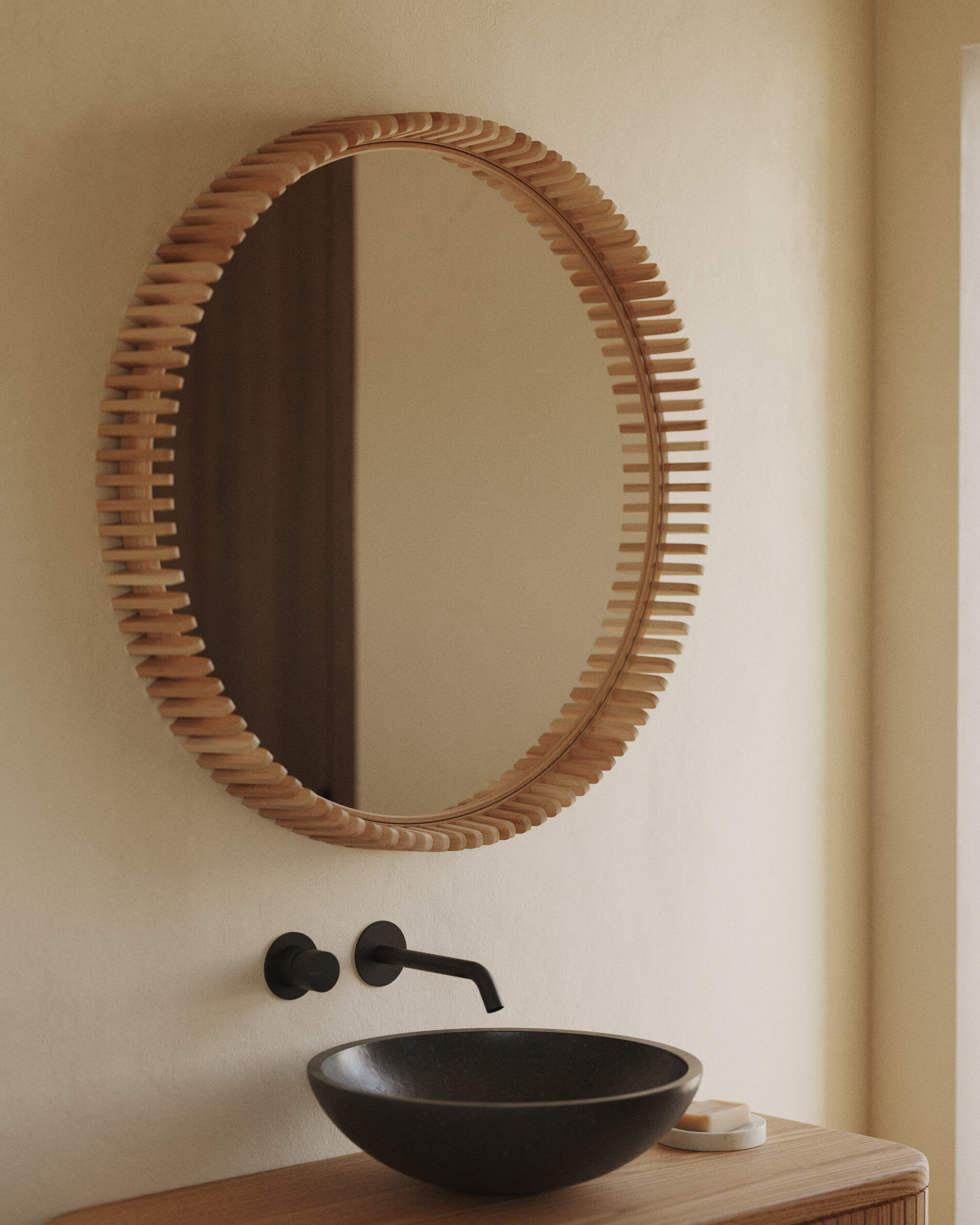 Kave Home Ronde Spiegel 'Polke' Teakhout, 80cm