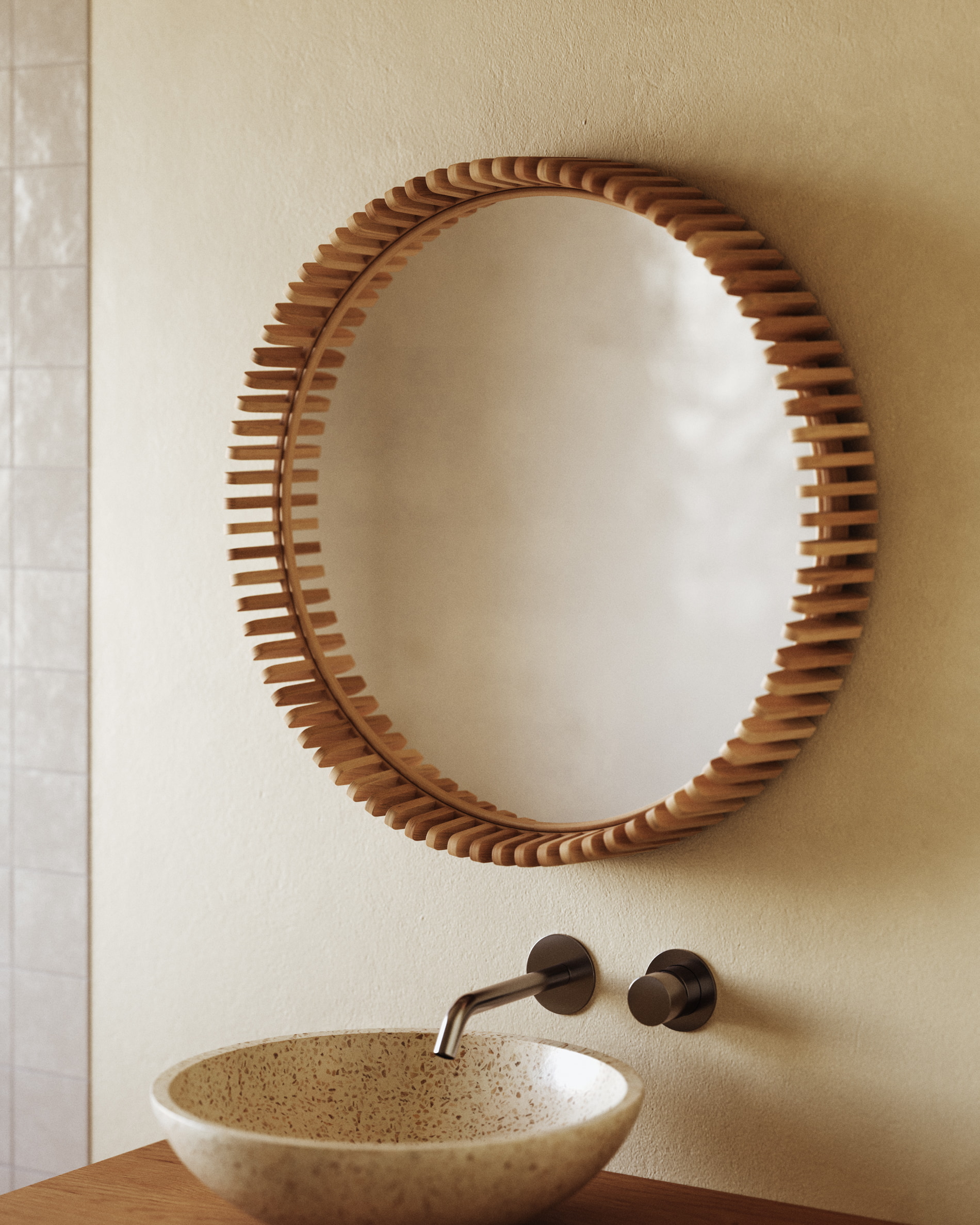Kave Home Ronde Spiegel 'Polke' Teakhout, 60cm