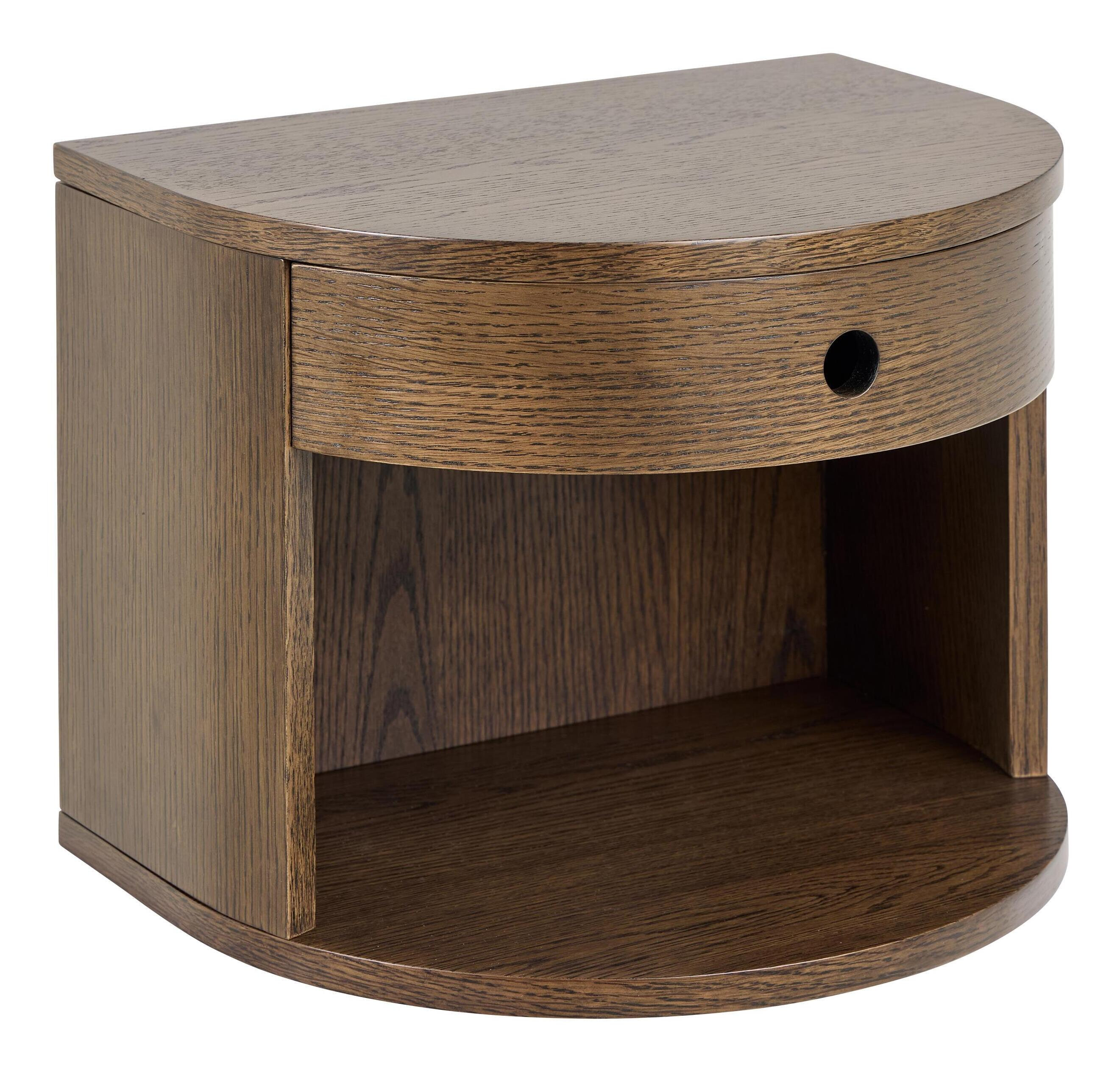 Bendt Zwevend Halfrond Nachtkastje Seula Eikenfineer, Met 1 lade - Bruin
