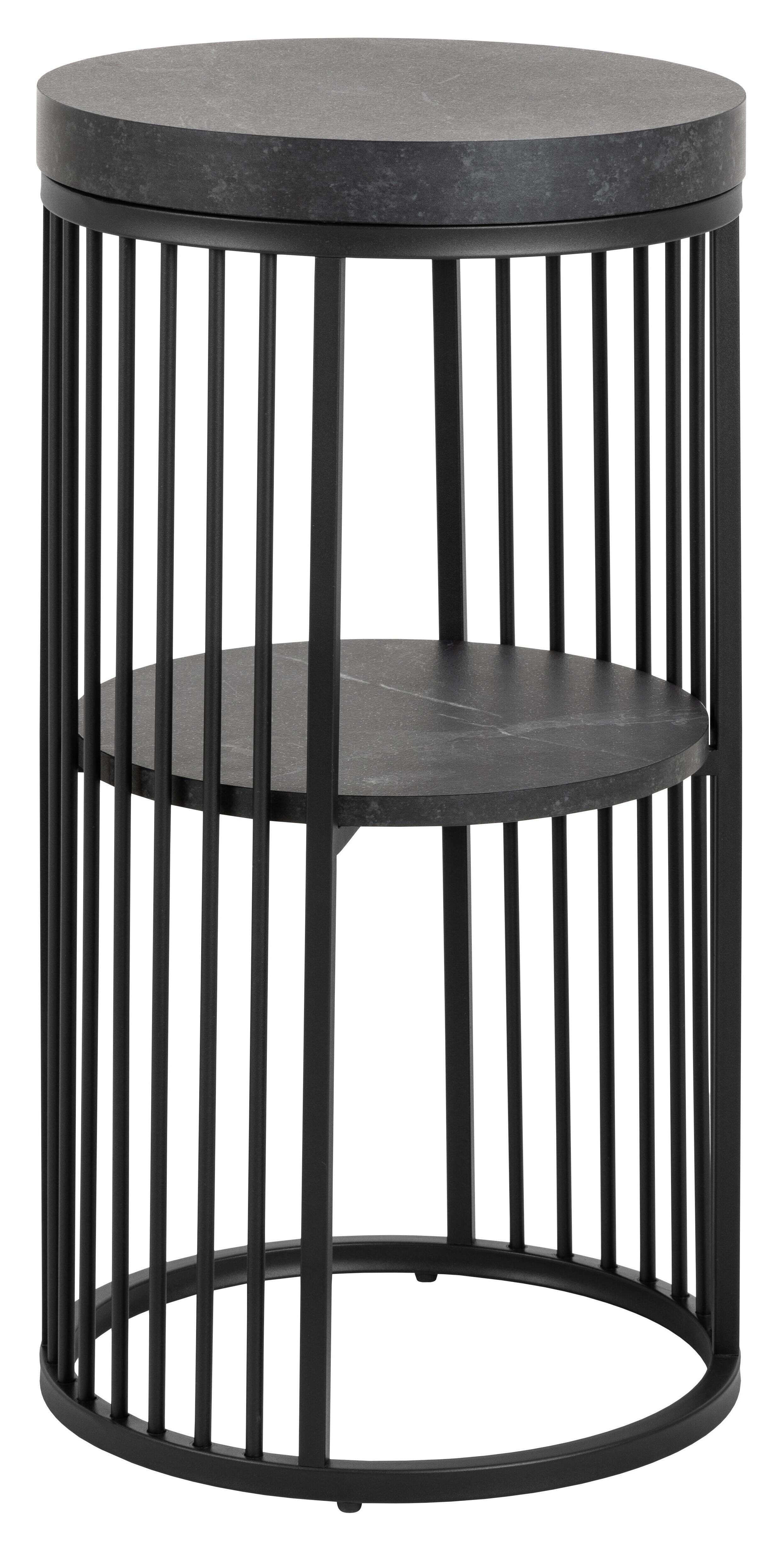 Bendt Rond Nachtkastje Esme Marmerlook, 35cm - Zwart