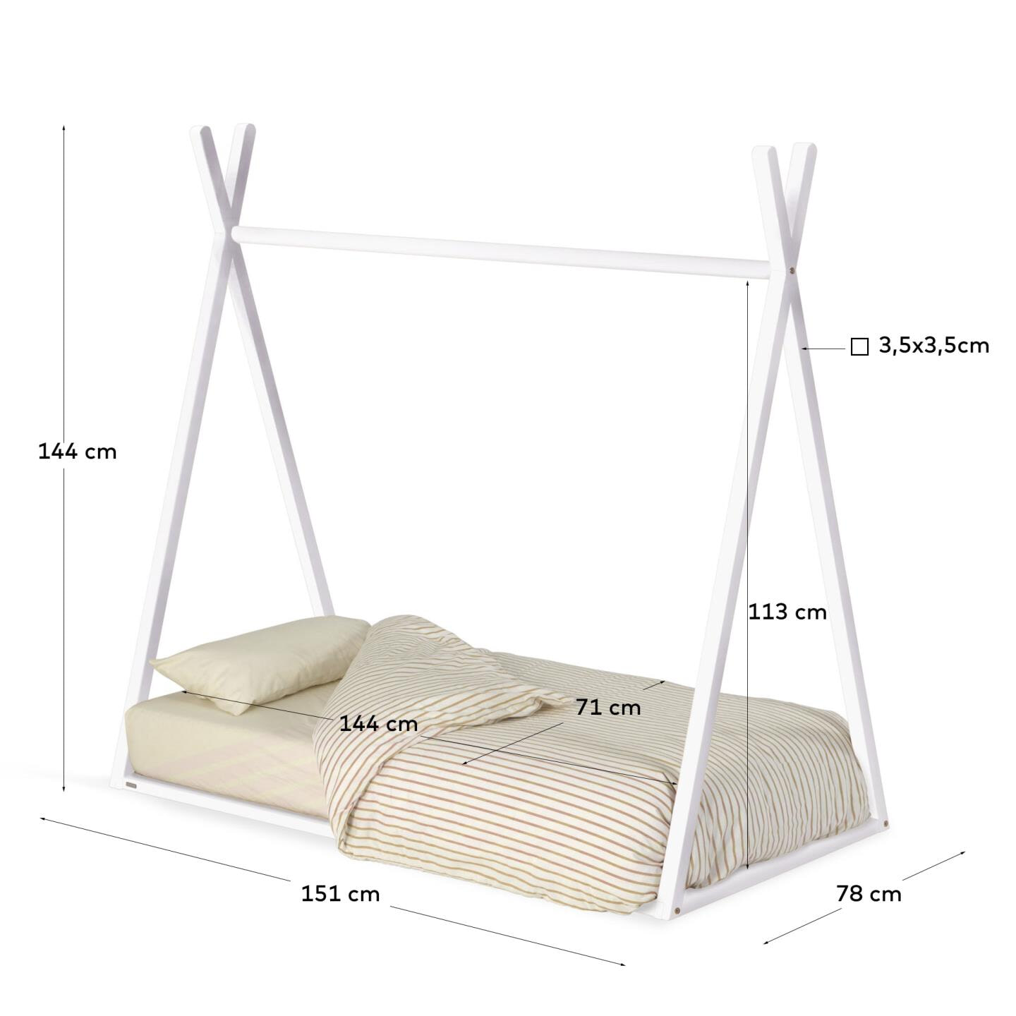 Kave Home Kinderbed 'Maralis' Tipi, 70 x 140cm, kleur Wit