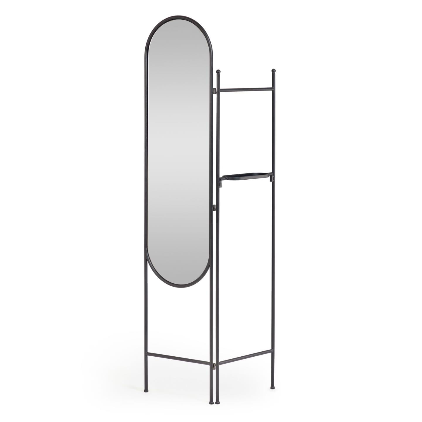 Kave Home Roomdivider Vaniria met spiegel, 183 x 82cm - Zwart - Ovaal