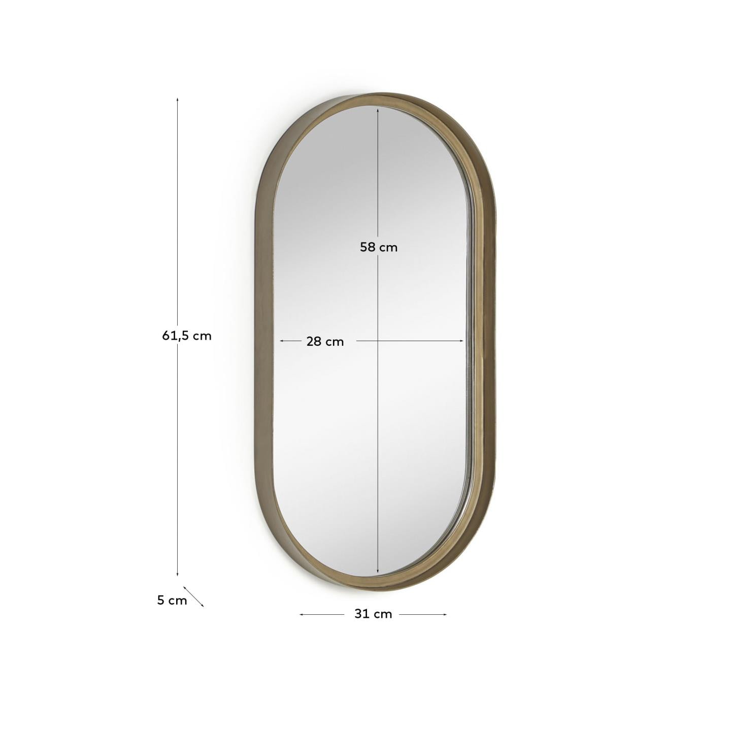 Kave Home Ovale Spiegel 'Tiare' Goud, 62 x 31cm