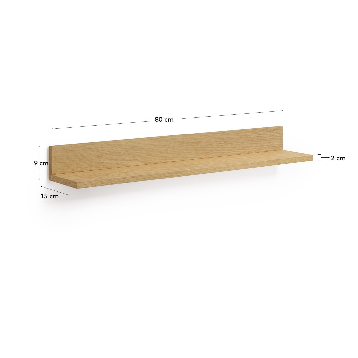 Kave Home Wandplank 'Abilen' Eiken, 80cm, kleur Naturel
