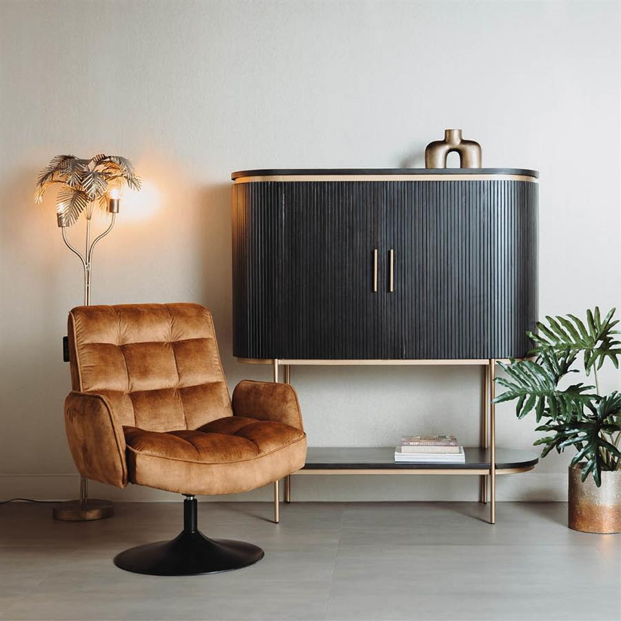 Tower Living Draaibare Fauteuil 'Tropea' Velvet, kleur Okergeel