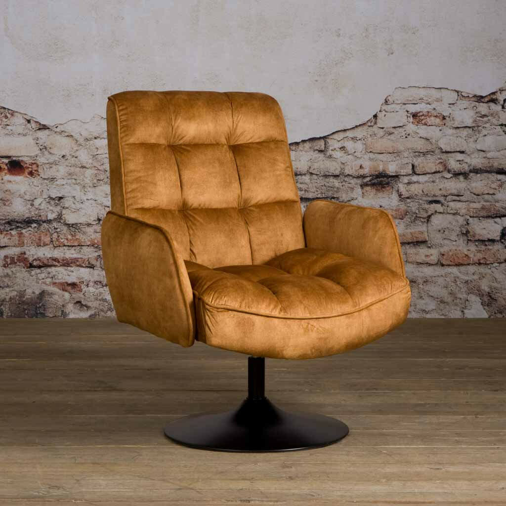 Tower Living Draaibare Fauteuil 'Tropea' Velvet, kleur Okergeel