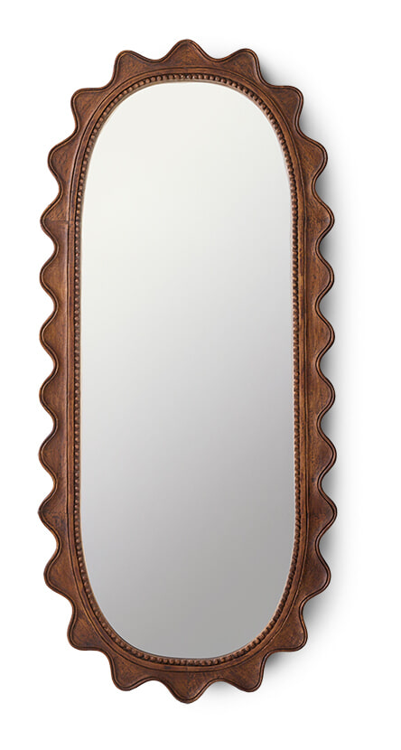 HKliving Ovale Spiegel Ripple Hout, 135 x 61cm - Donkerbruin - Ovaal