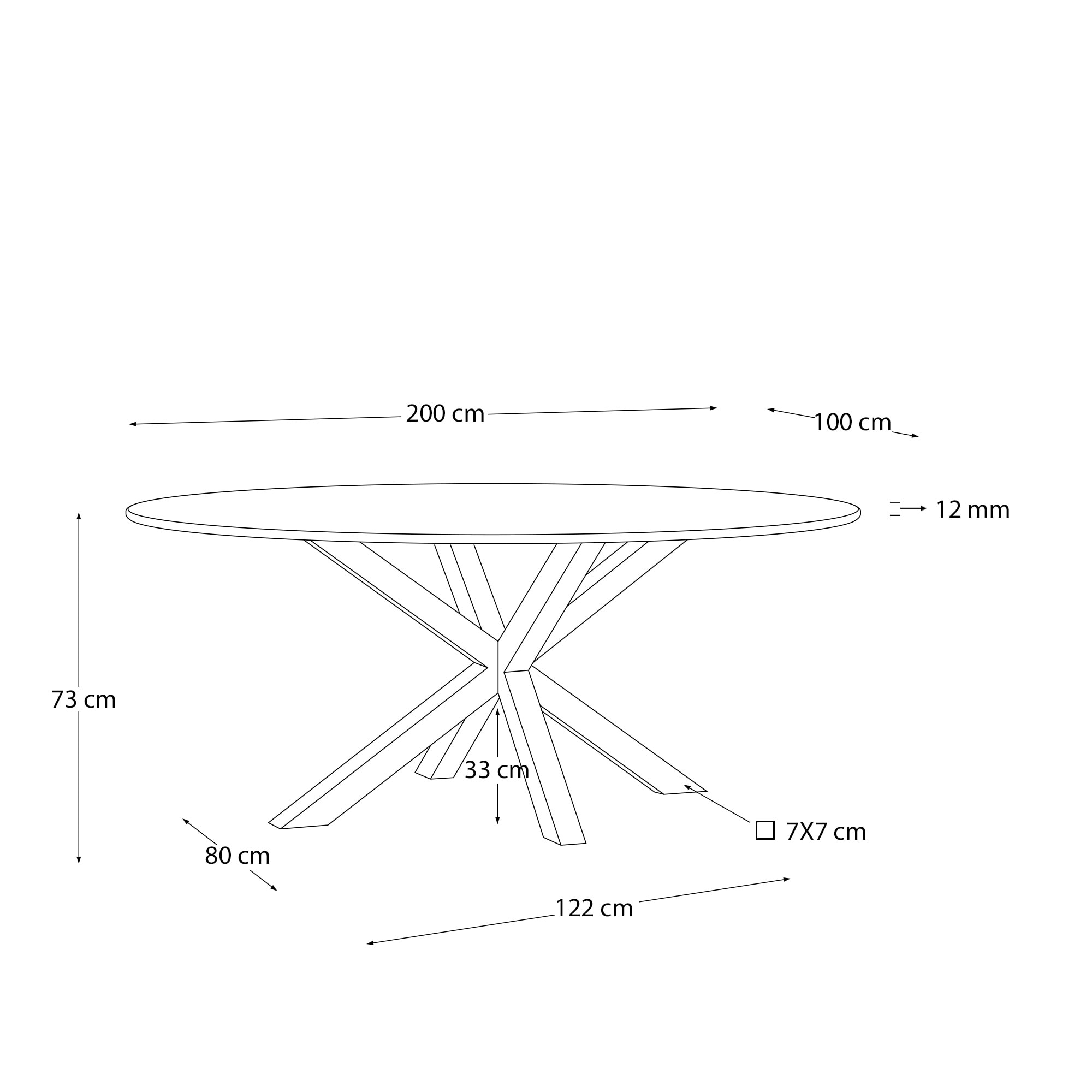 Kave Home Ovale Eettafel 'Argo' Glas en houtlook, 200 x 100cm, kleur Naturel