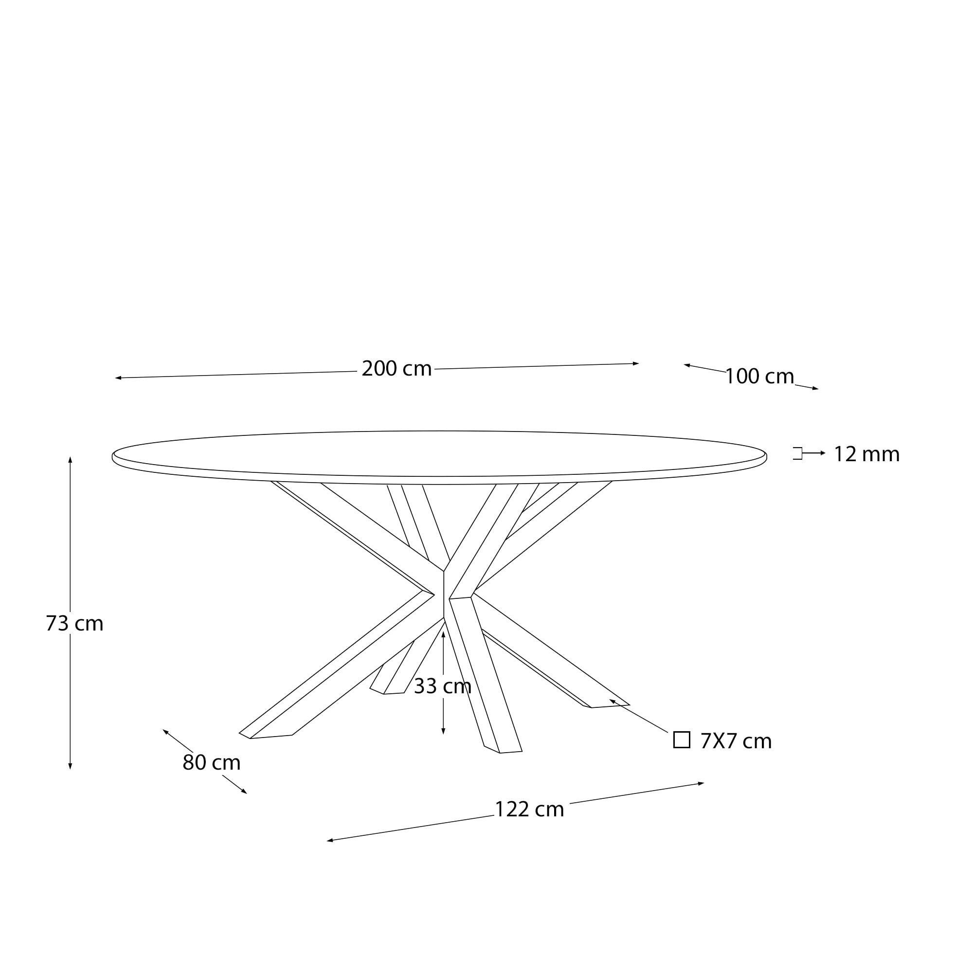Kave Home Ovale Eettafel 'Argo' Glas, 200 x 100cm, kleur Zwart