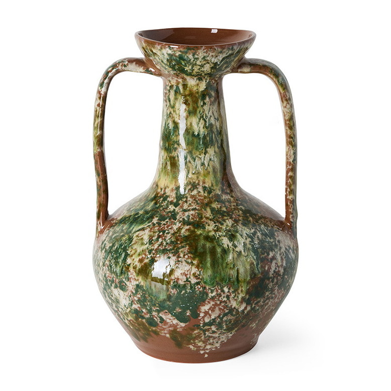 HKliving Vaas Robust Amphora Stoneware, 34cm - Groen / Bruin