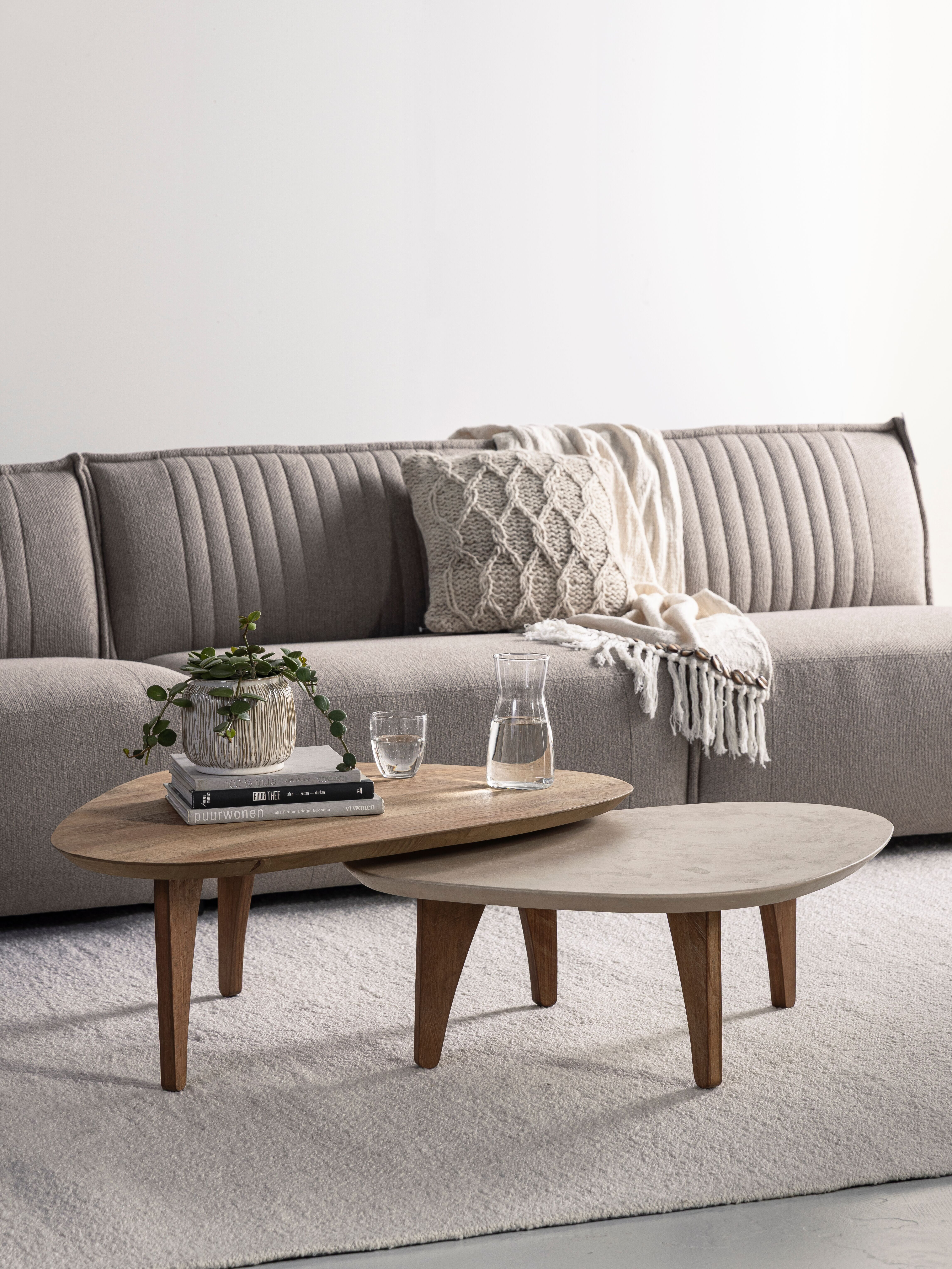 DTP Home Organische Salontafel 'Bliss' Set van 2 stuks, Mortex en Teakhout, 100 x 70cm