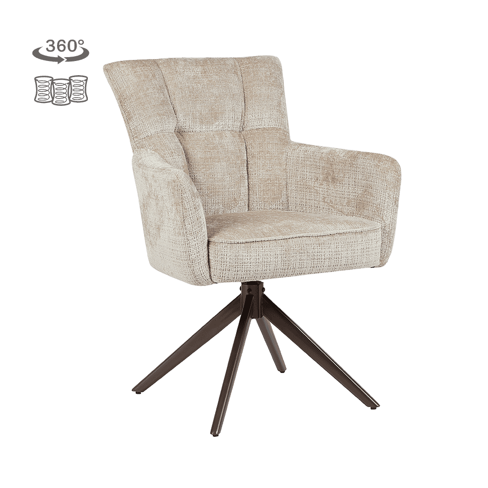 Tower Living Draaibare Eetkamerstoel Bardi Geweven stof - Beige/Bruin