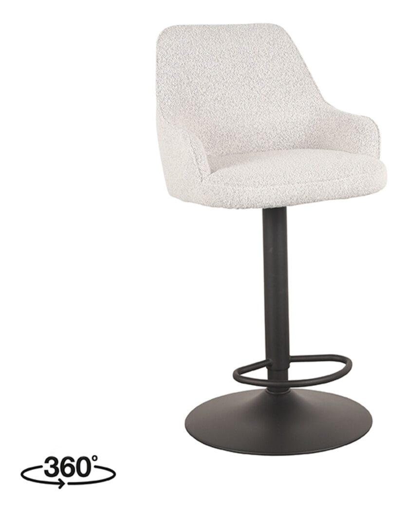 LABEL51 Draaibare Barkruk 'Fender' Bouclé, kleur Wit (zithoogte 64-84cm)