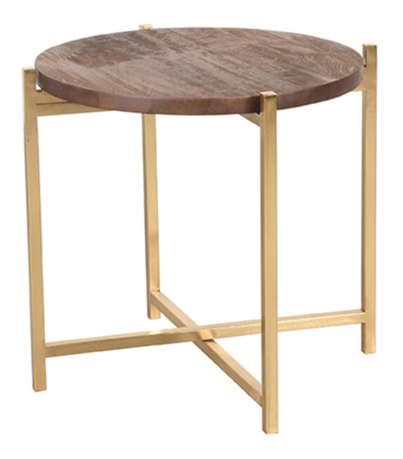 LABEL51 Ronde Bijzettafel Dox Mangohout en goud metaal, 40cm - Espresso