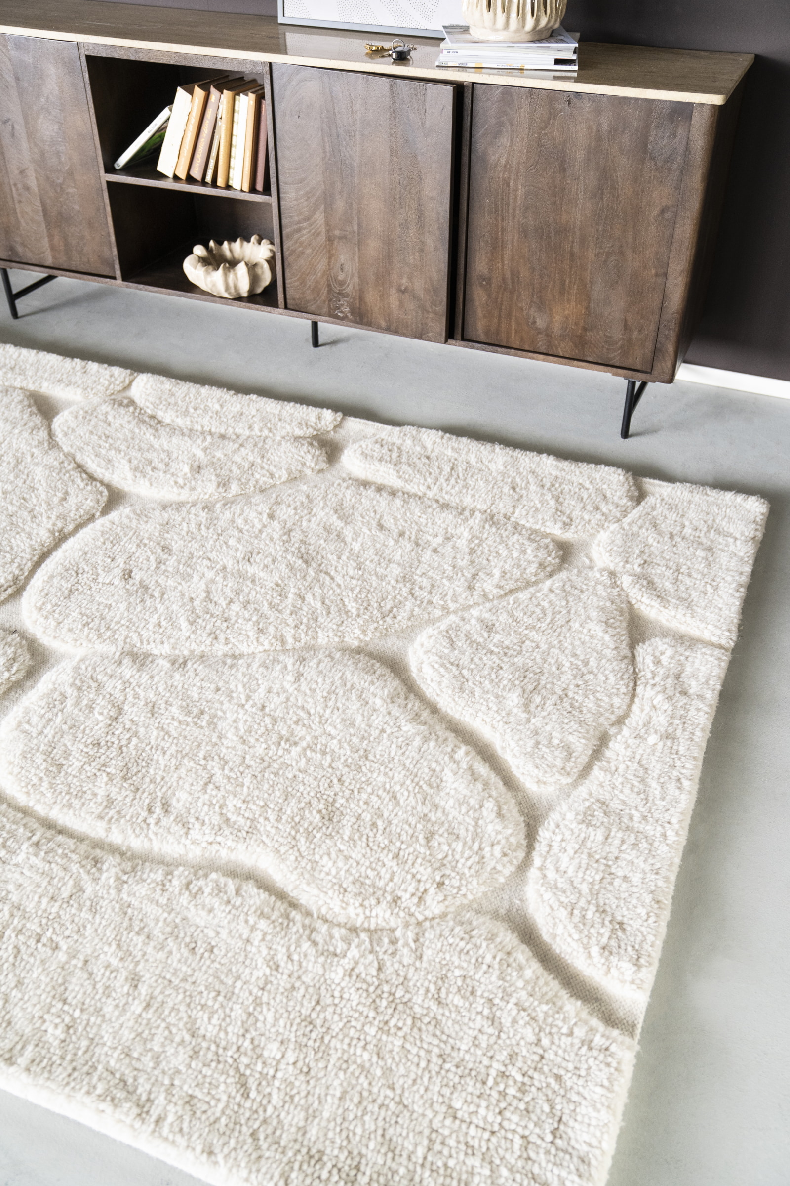 By-Boo Vloerkleed 'Kala' Wol, 160 x 230cm, kleur Off White