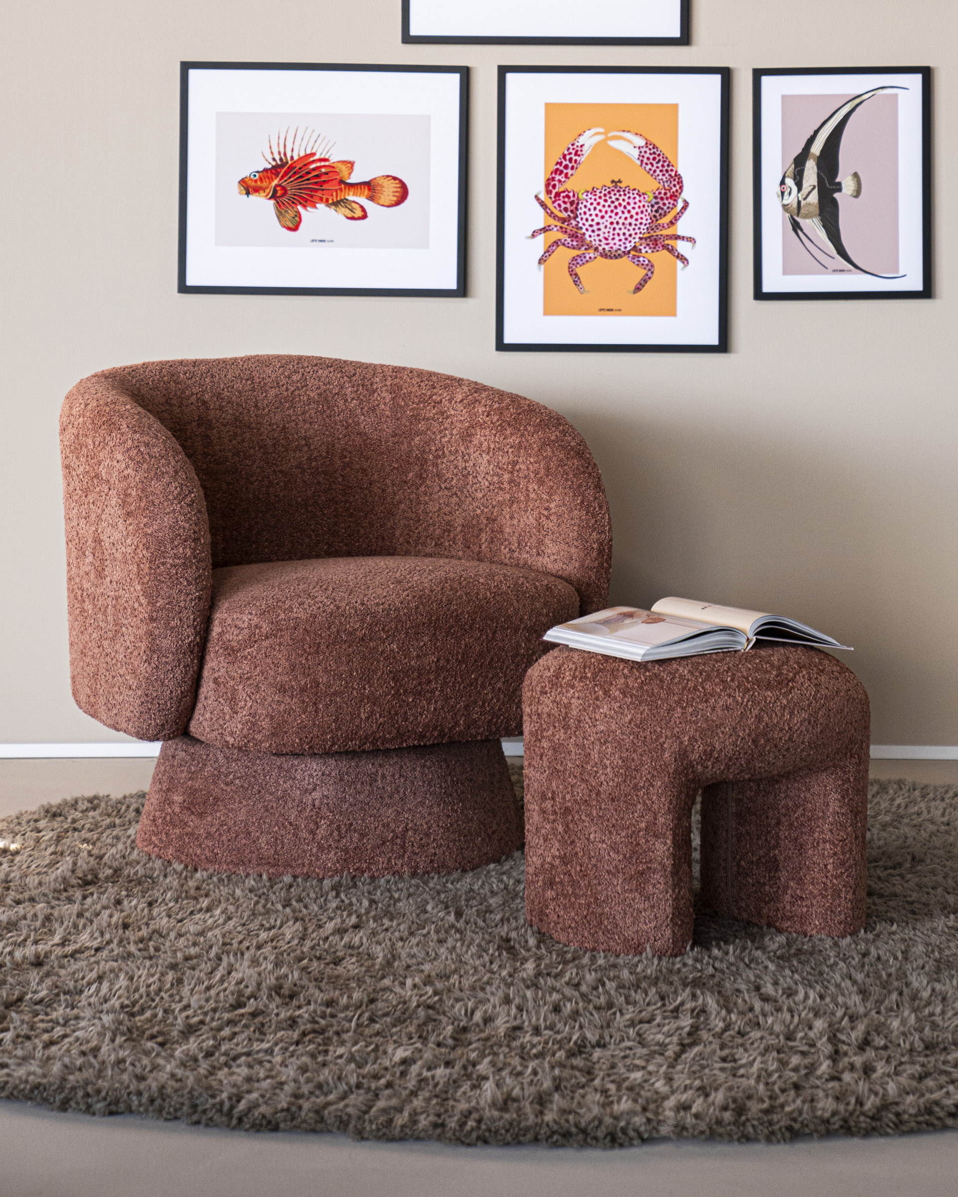 By-Boo Hocker 'Sahi' Bouclé, kleur Terracotta