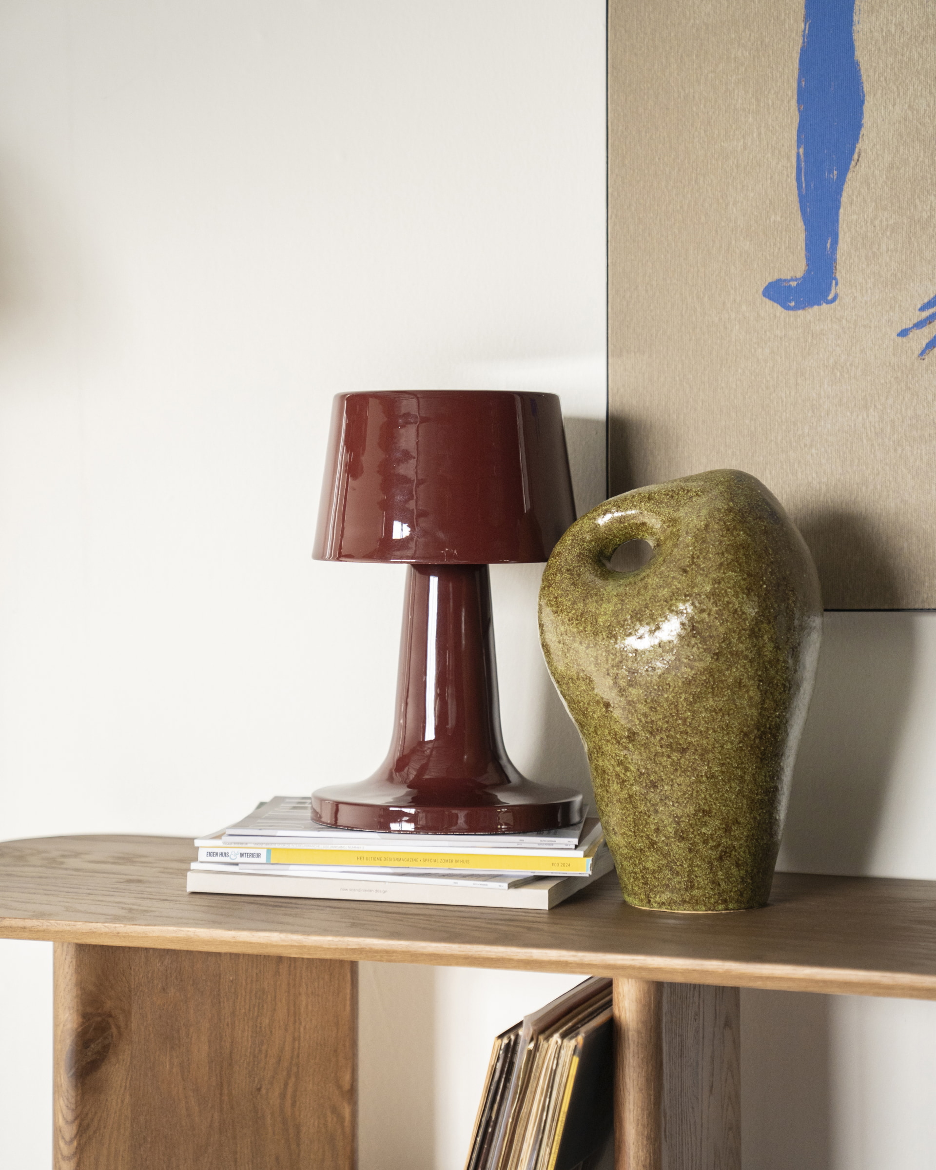 By-Boo Tafellamp 'Alvo' 35cm hoog, kleur Burgundy