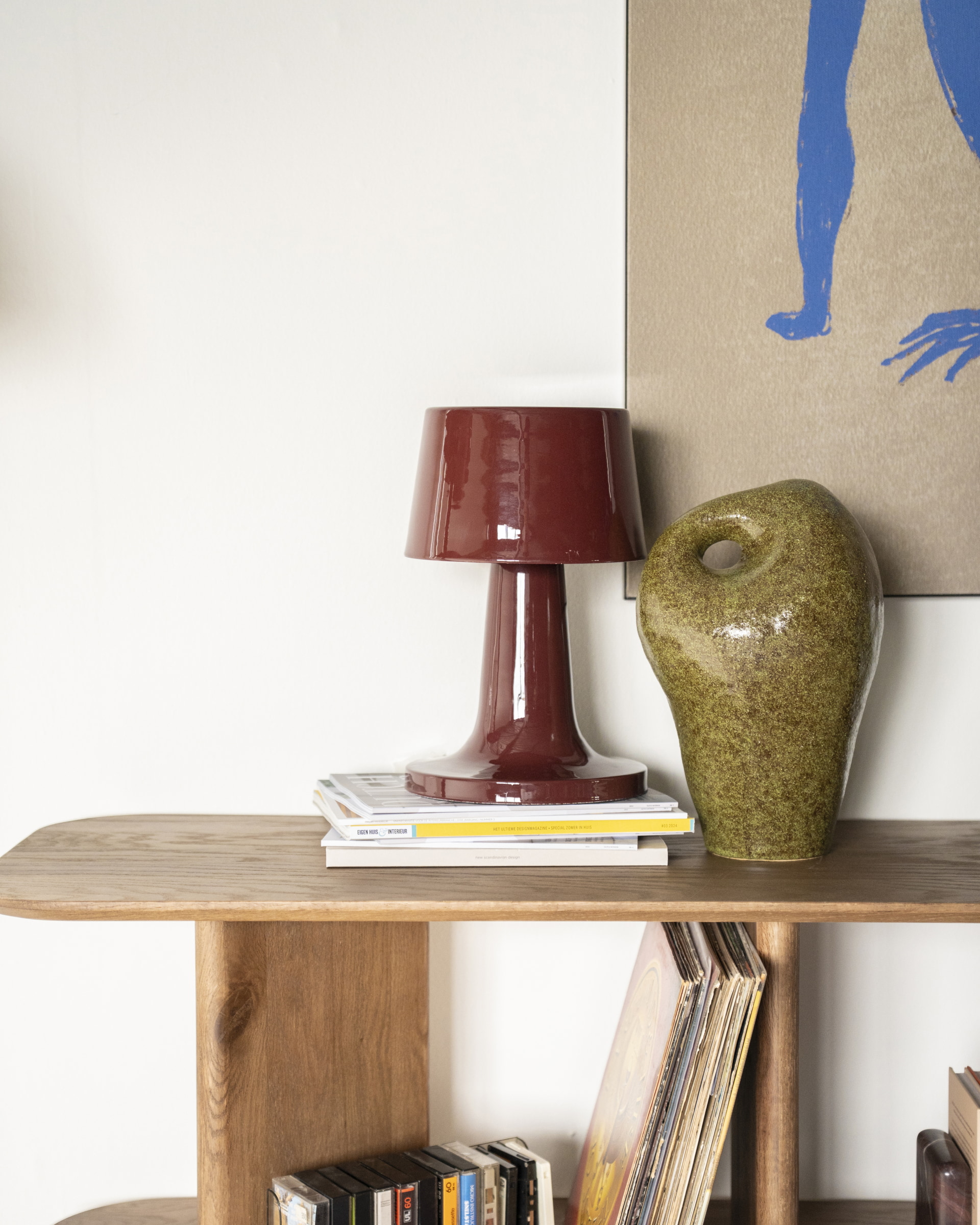 By-Boo Tafellamp 'Alvo' 35cm hoog, kleur Burgundy
