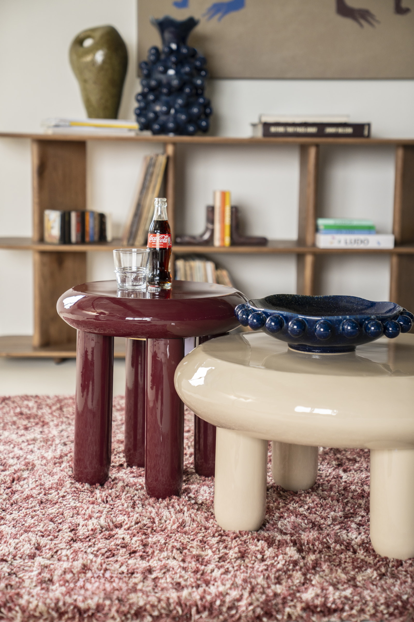By-Boo Ronde Bijzettafel 'Balloon' 43cm, kleur Burgundy
