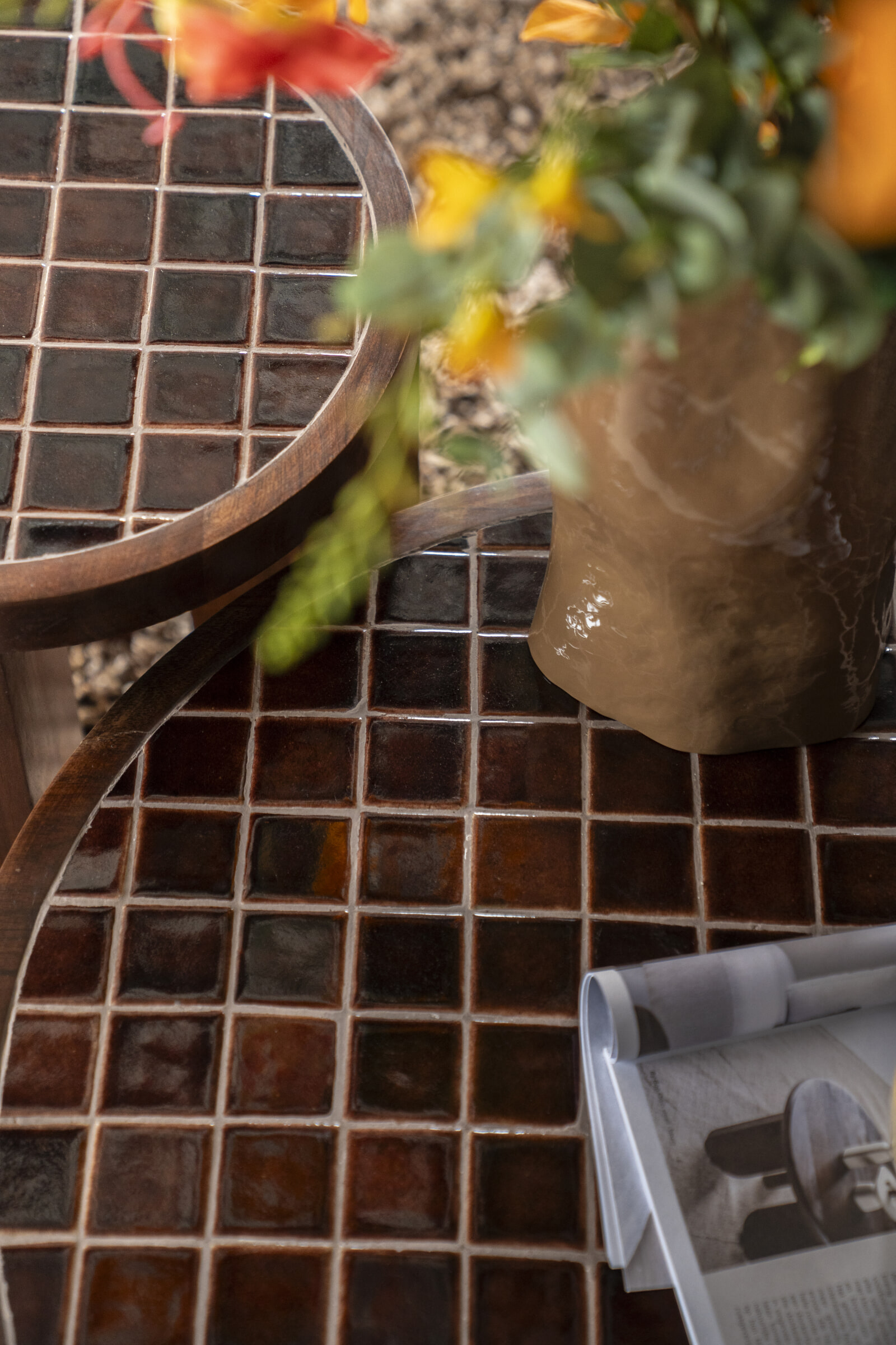 By-Boo Ronde Salontafel 'TiledUp' Keramiek en mangohout, 70cm