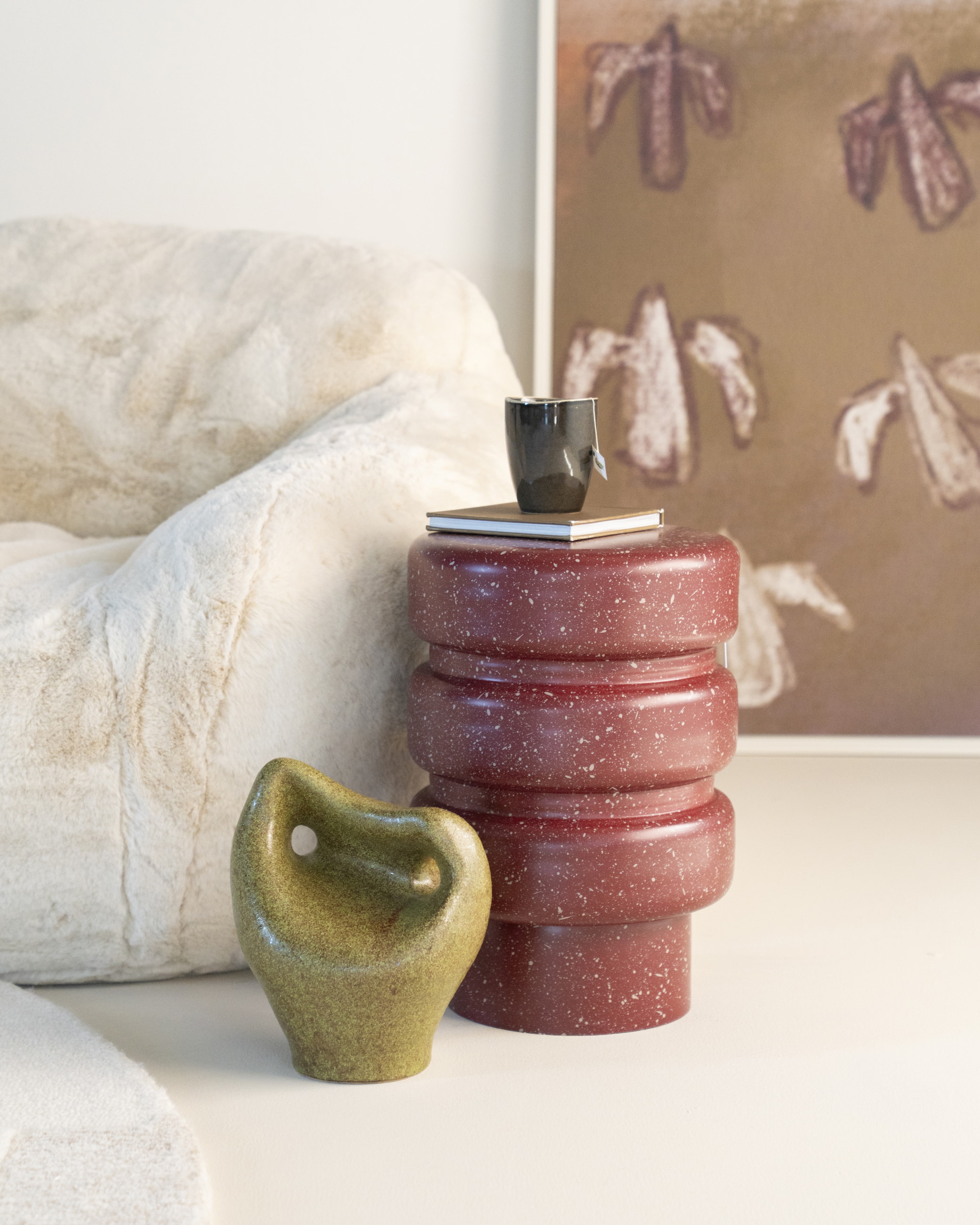 By-Boo Ronde Bijzettafel 'Spatter' 30cm, kleur Burgundy