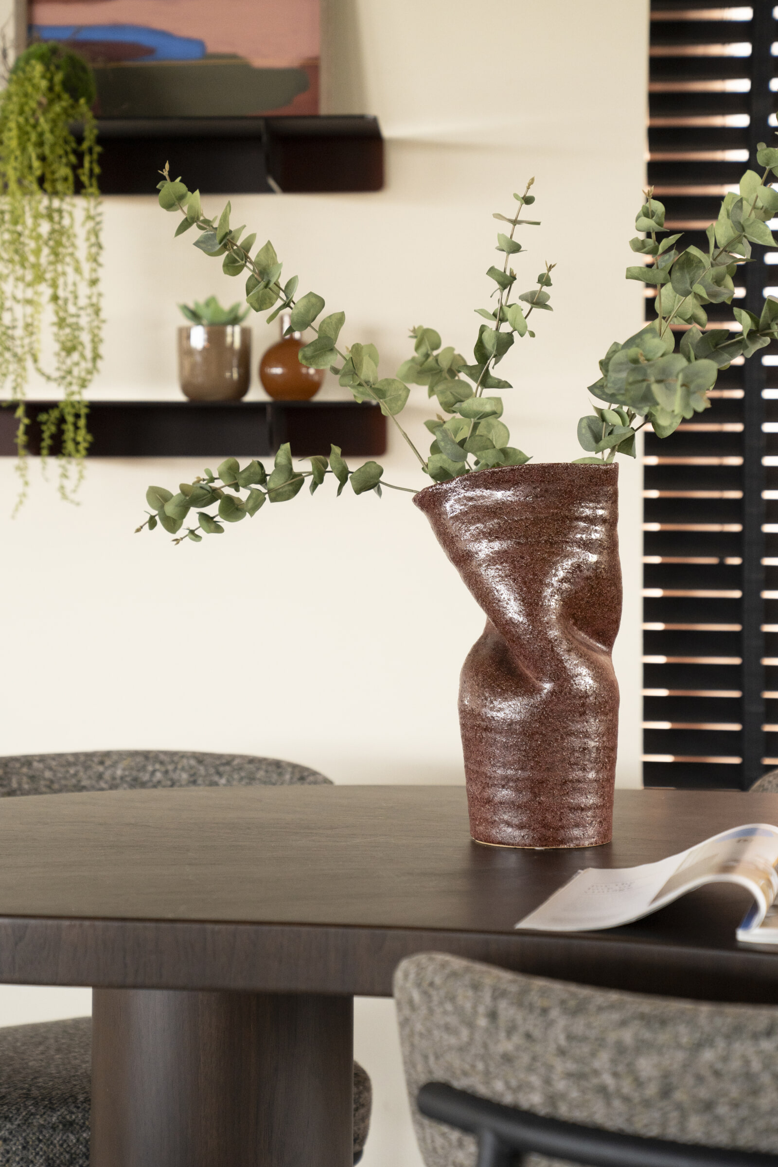 By-Boo Vaas 'Songa' Aardewerk, 30cm hoog, kleur Burgundy