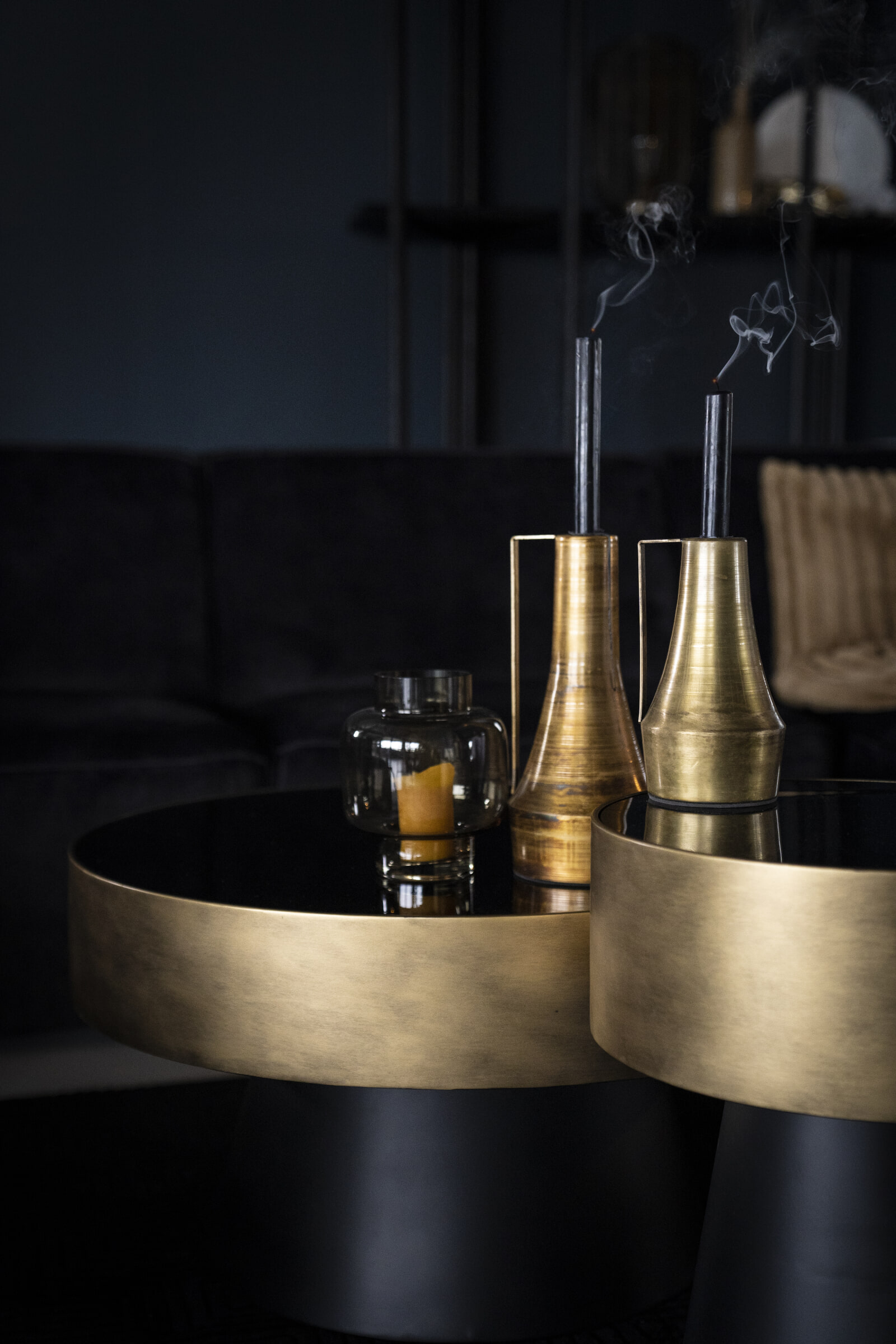 By-Boo Bijzettafel 'Bunga' 40cm zwart/goud met glazen blad