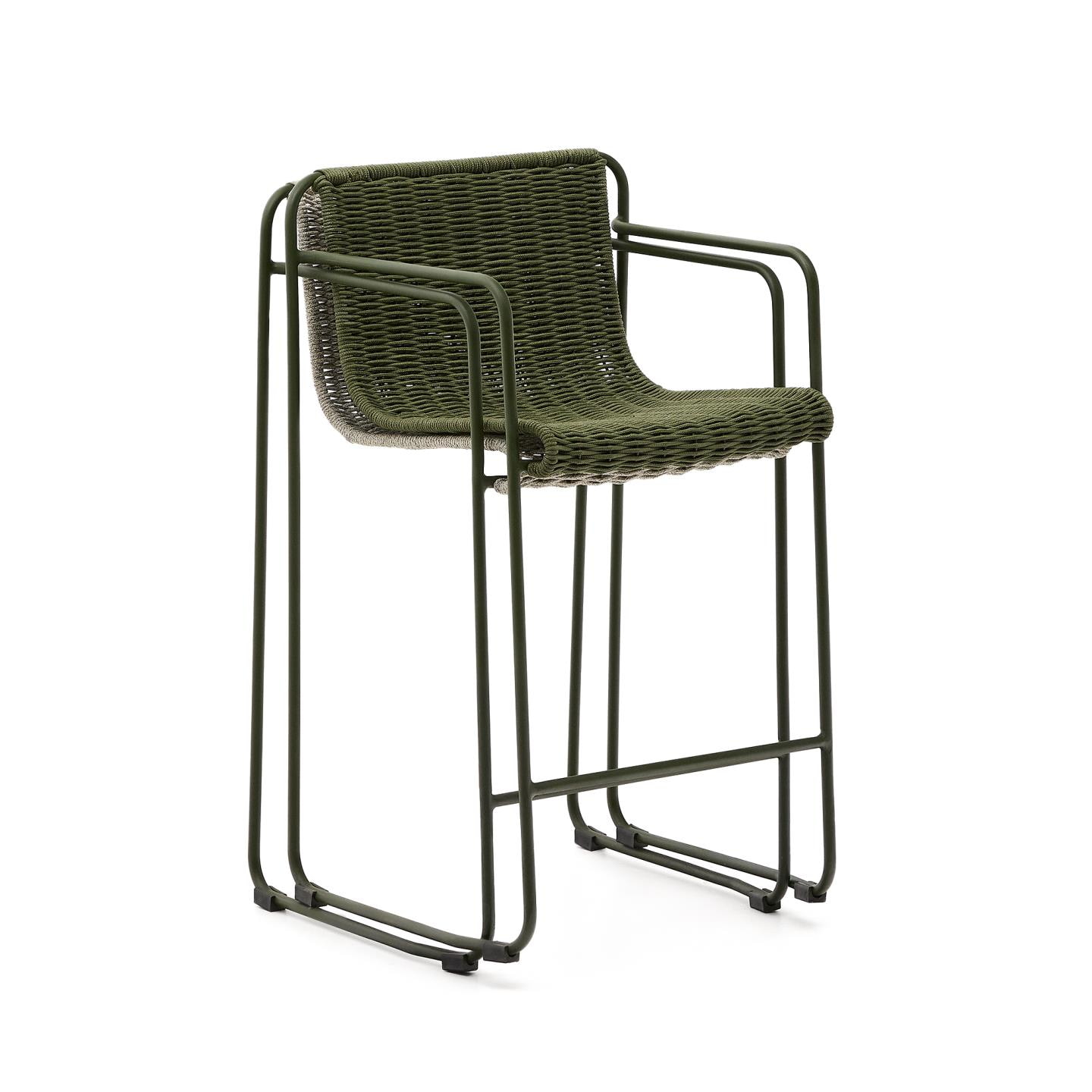 Kave Home Outdoor Barkruk 'Maurina' Touw en staal, kleur Groen (zithoogte 65cm)
