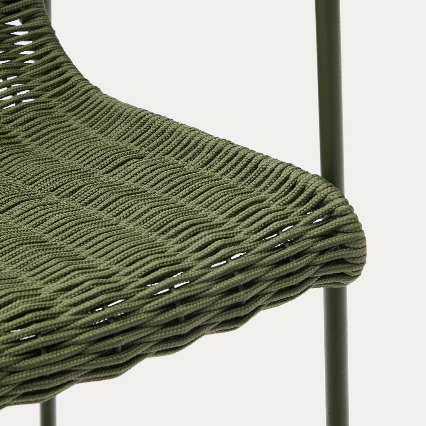 Kave Home Outdoor Barkruk 'Maurina' Touw en staal, kleur Groen (zithoogte 65cm)